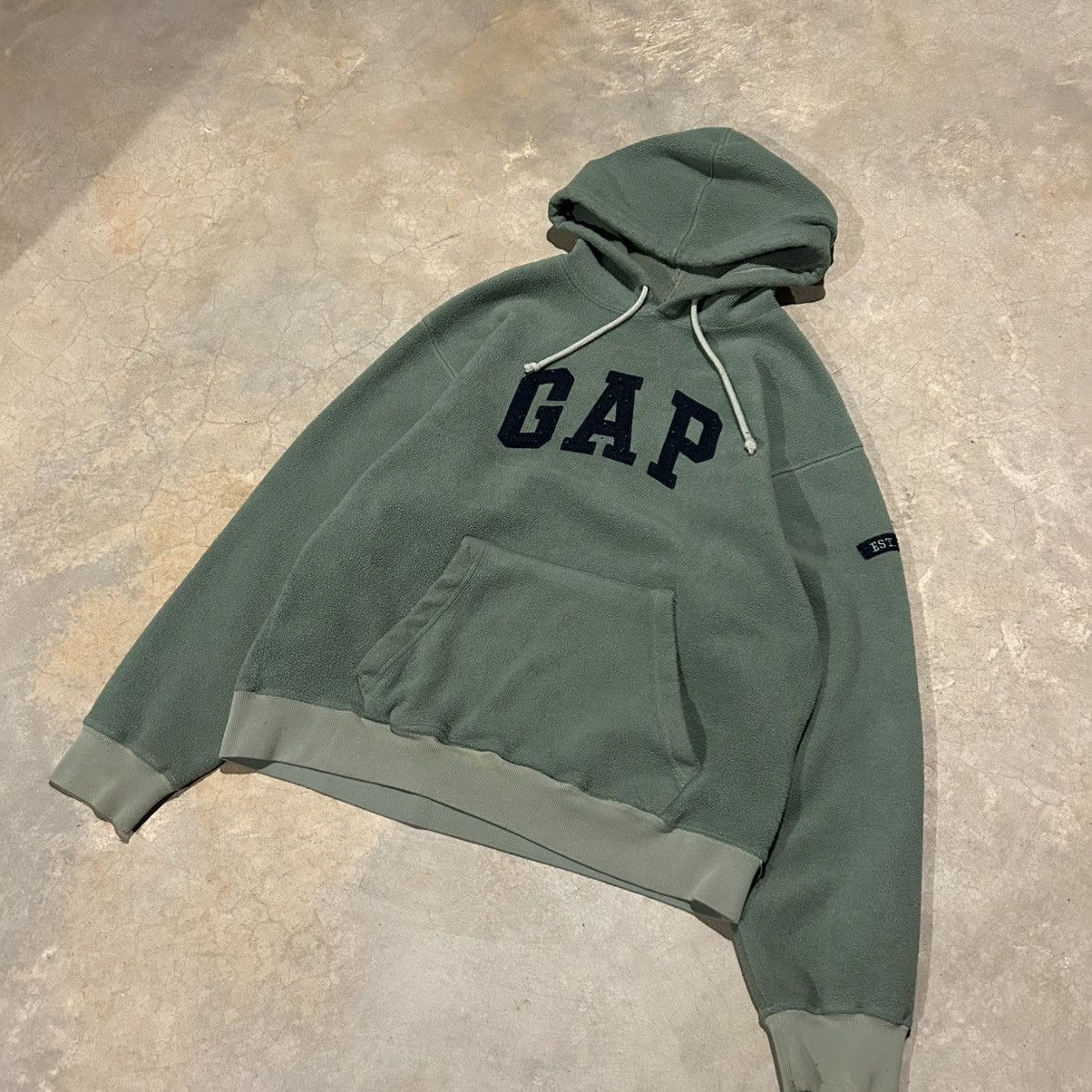 Gap × Vintage Crazy Vintage 90s Gap Fleece Arc Logo Hoodie Sage Green Size US M / EU 48-50 / 2 - 2 Thumbnail