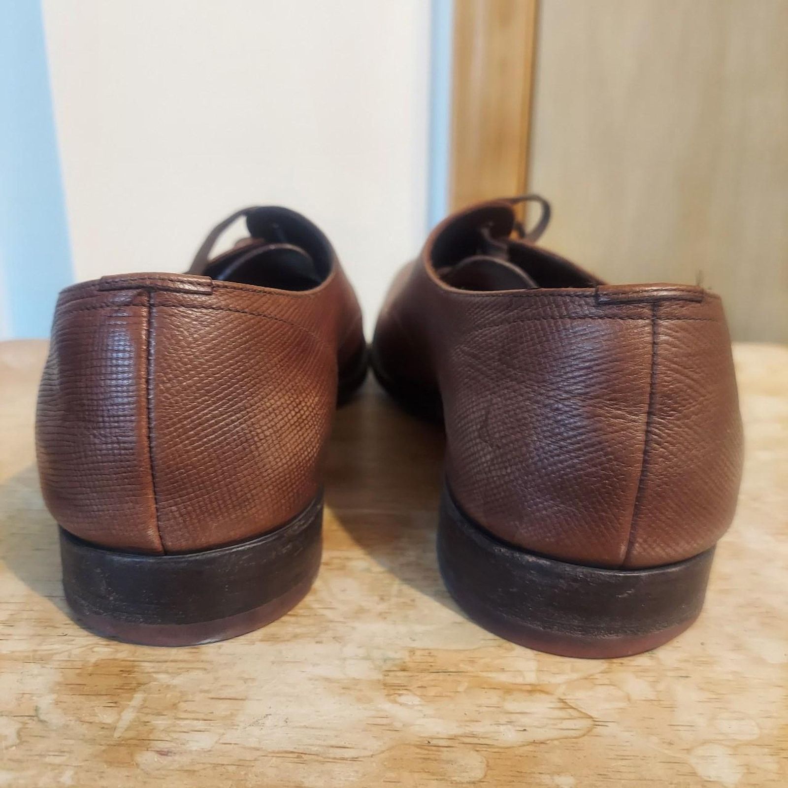 Prada Prada Saffiano 2EE049 Men's US 10 Brown Leather Oxford Shoes Size US 10 / EU 43 - 3 Thumbnail