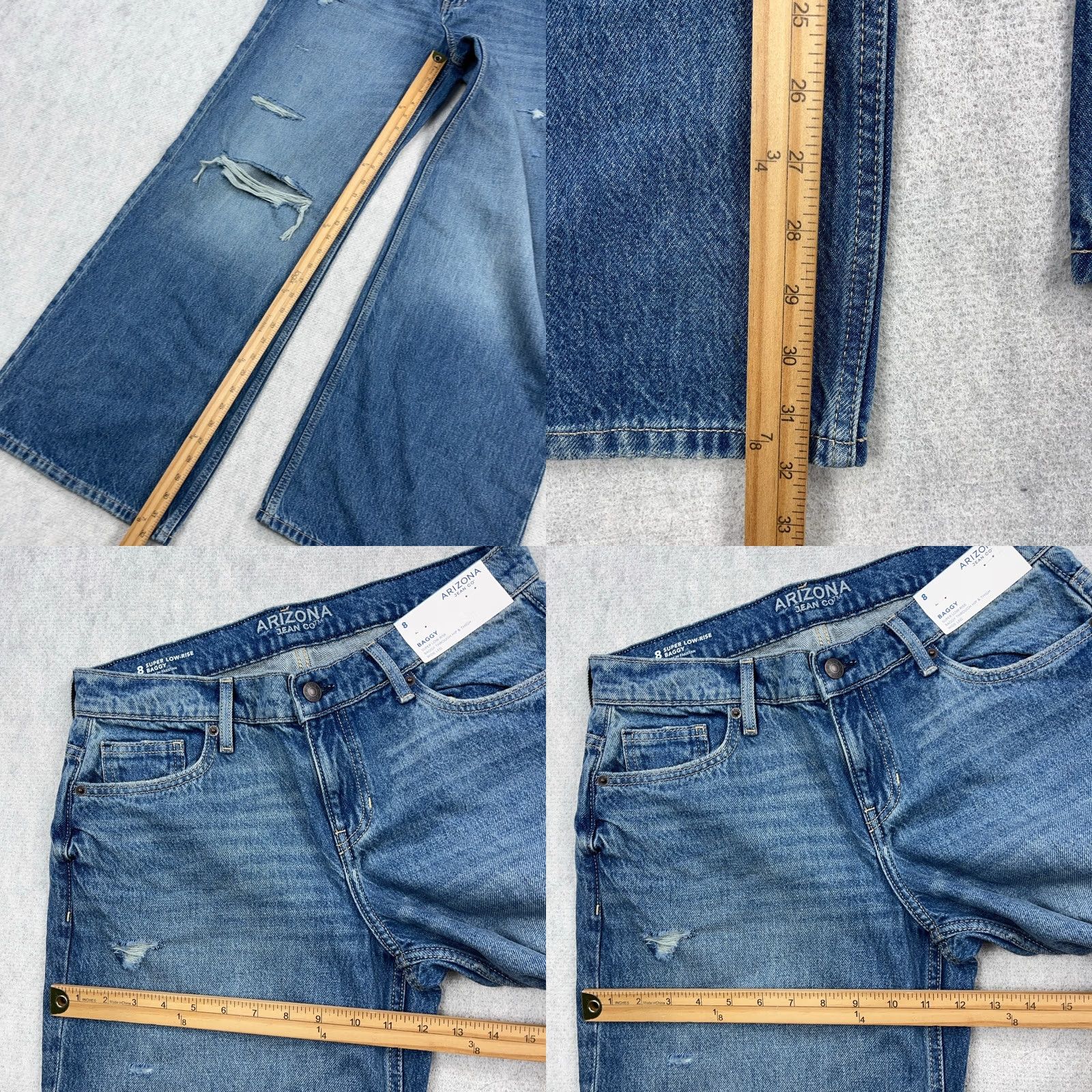 Vintage Arizona Jeans Women 8 Baggy Wide Leg Low Rise Distressed Medium Wash Denim Jeans Modern Retro 80s 90s Rockabilly SolId Blue Boys Mens Womens Size 30" / US 8 / IT 44 - 8 Thumbnail