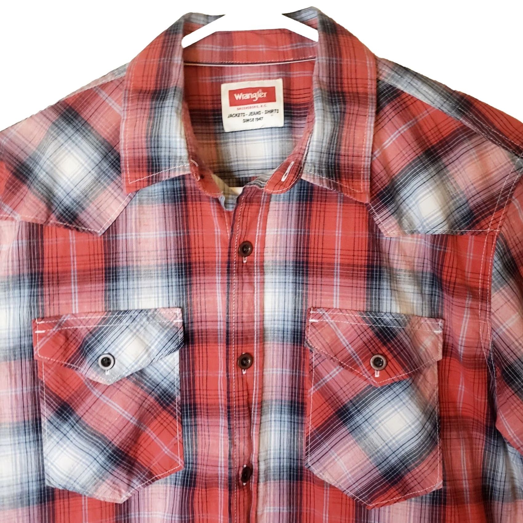 Wrangler Wrangler Western Look Shirt Men M Red Plaid Long Sleeve Pockets With Buttons Size US M / EU 48-50 / 2 - 3 Thumbnail