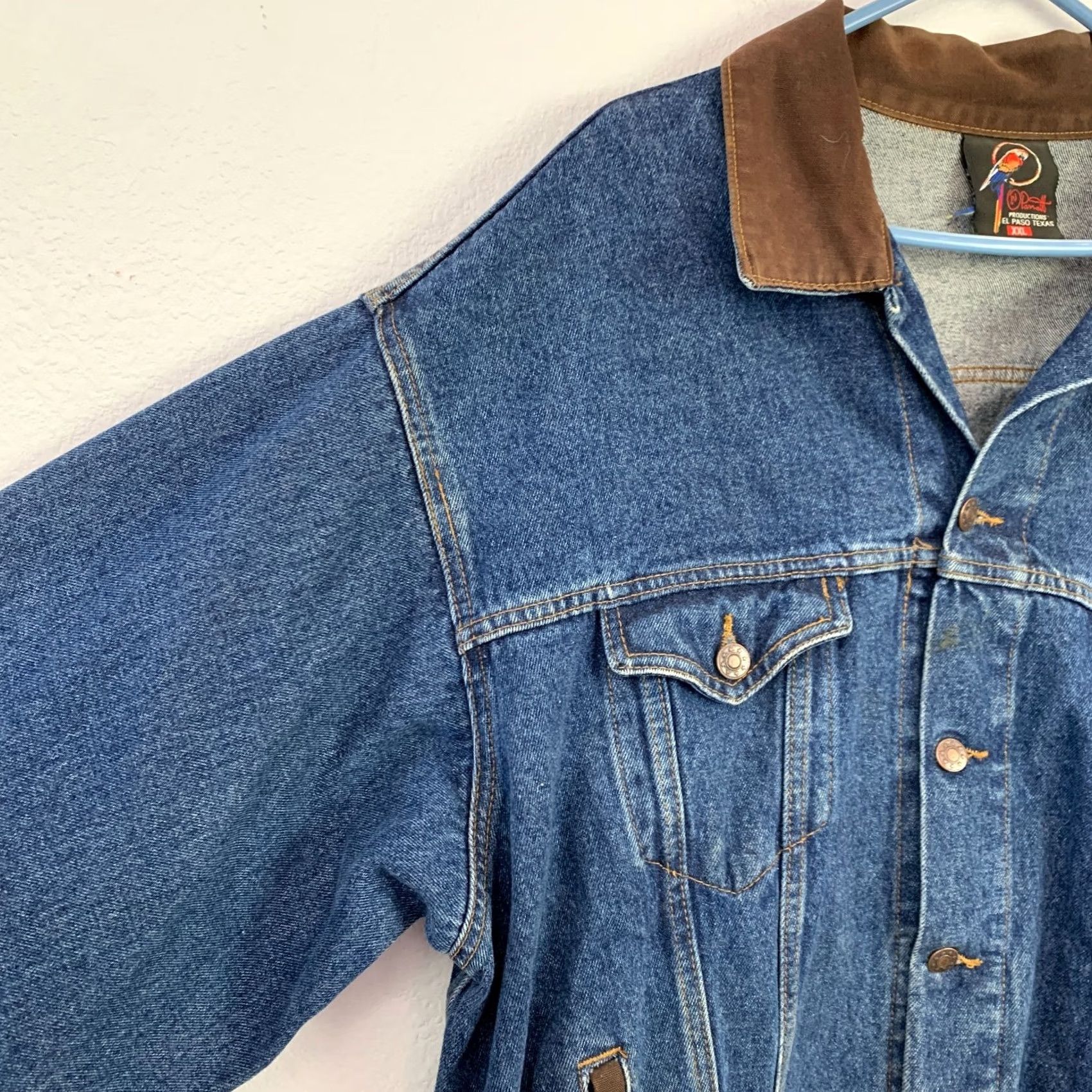 Etro VINTAGE Petro 90s Denim Jacket XXL Brown Blue Twill Ed Parrott Classic Outdoor Button Embroidered Logo Mens Size US 39 - 2 Thumbnail