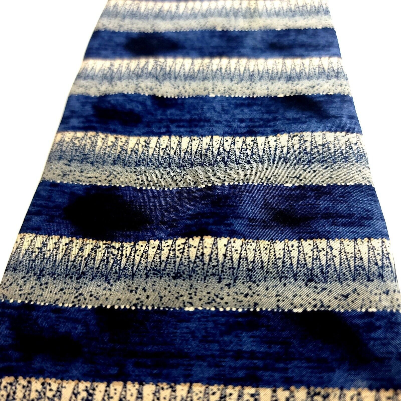 Designer Geoffrey Beene Blue Tan Abstract Print Striped Wide Silk Tie Size ONE SIZE - 2 Thumbnail