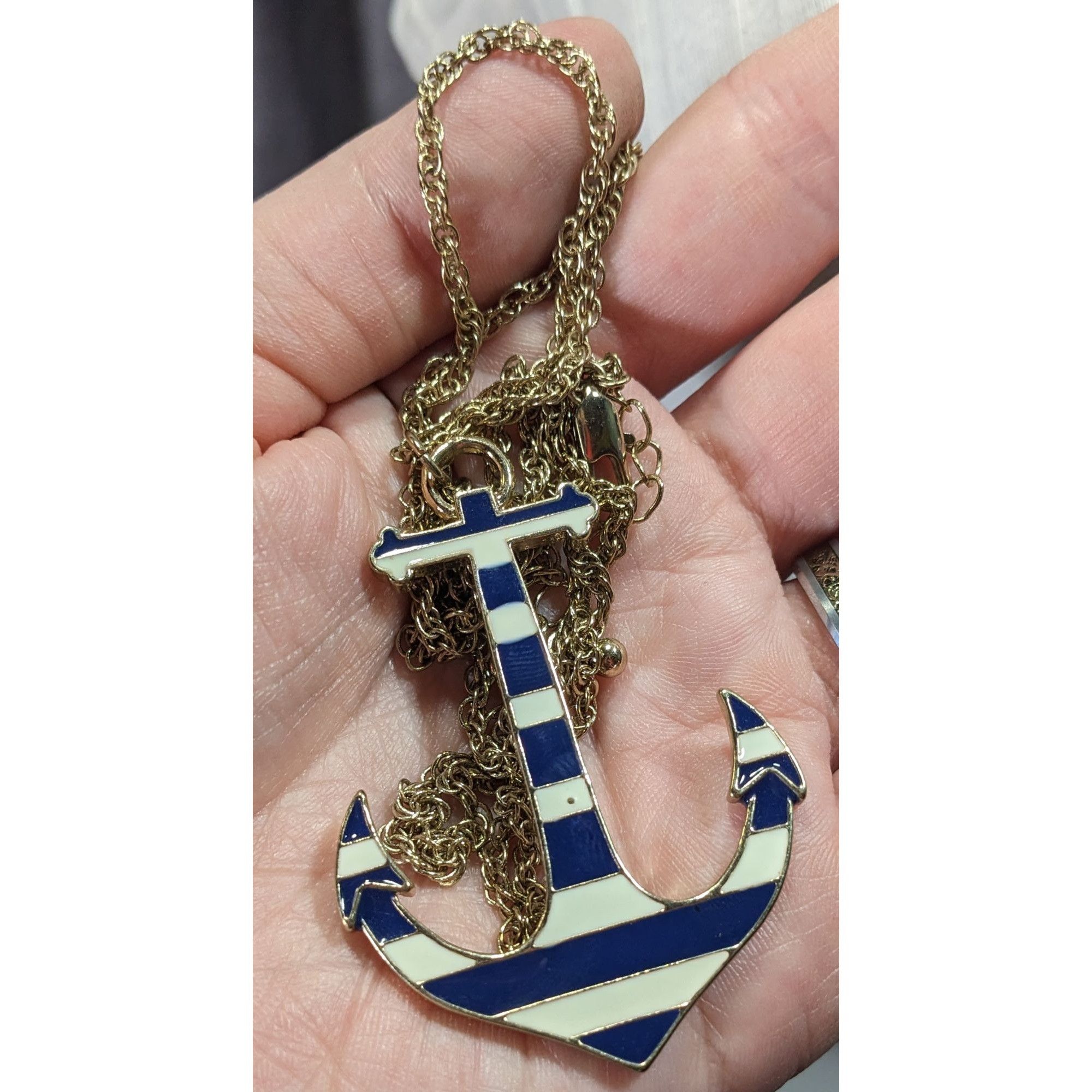 Other Nautical Enamel Blue And White Striped Anchor Necklace Size ONE SIZE - 4 Thumbnail