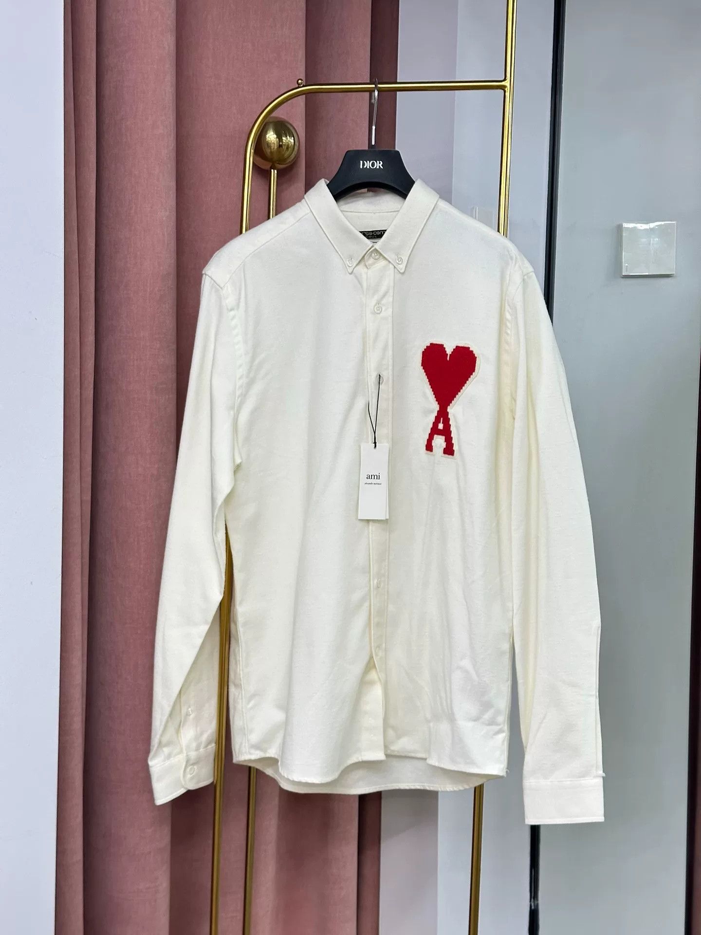 AMI Ami White Heart Long Sleeve Shirt Size US M / EU 48-50 / 2 - 1 Thumbnail