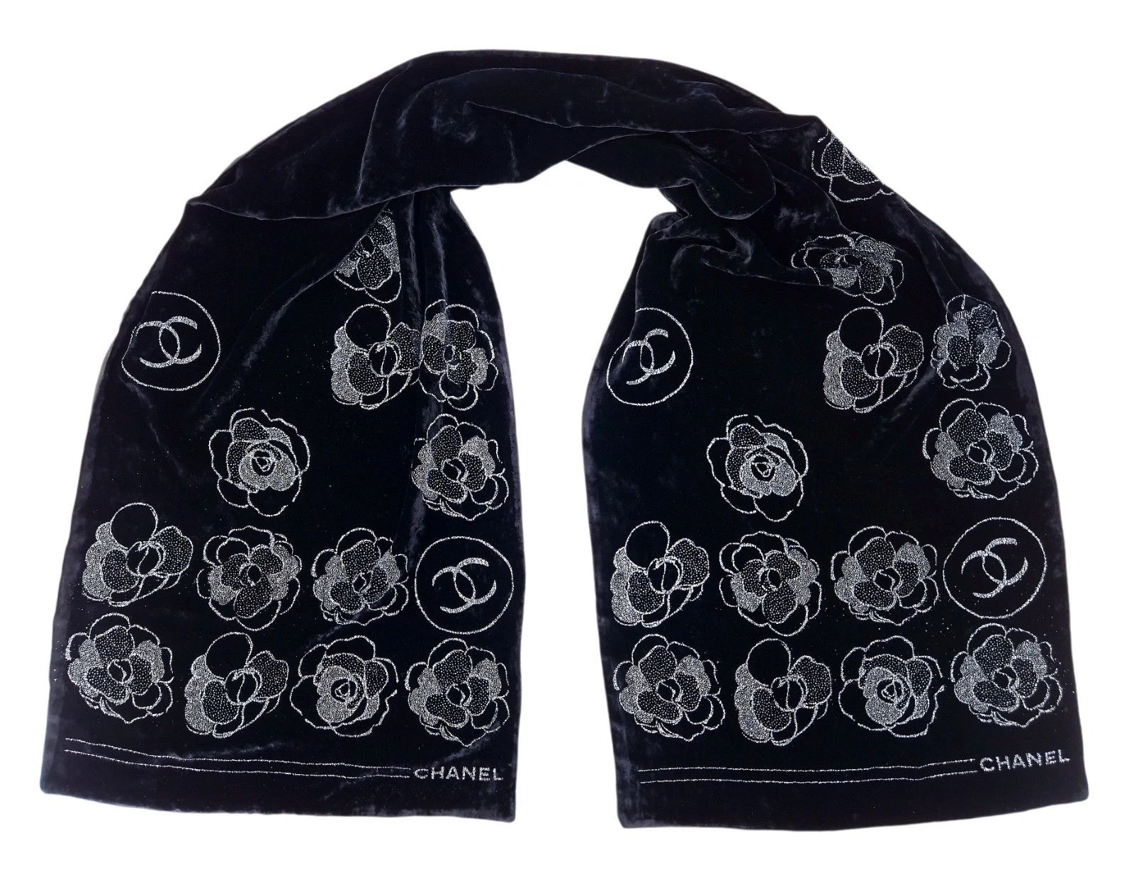 Chanel Chanel Velvet Silk CC Camelia Scarf Size ONE SIZE - 9 Thumbnail