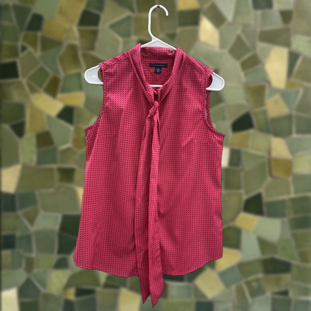Tommy Hilfiger Tommy Hilfiger Womens Tank Top Button Up Pink Polka Dotted Necktie Size Medium Size M / US 6-8 / IT 42-44 - 1 Thumbnail