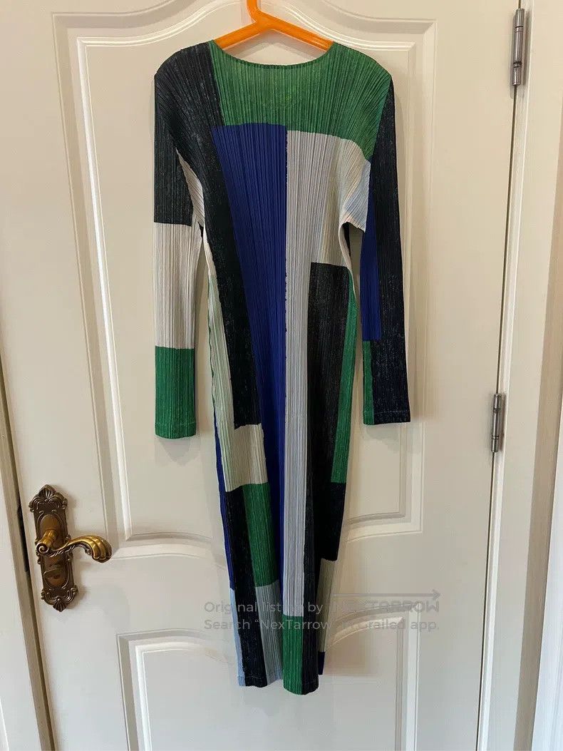 Issey Miyake Issey Miyake size:2 Green Color-block Long-sleeve Dress Size S / US 4 / IT 40 - 3 Thumbnail