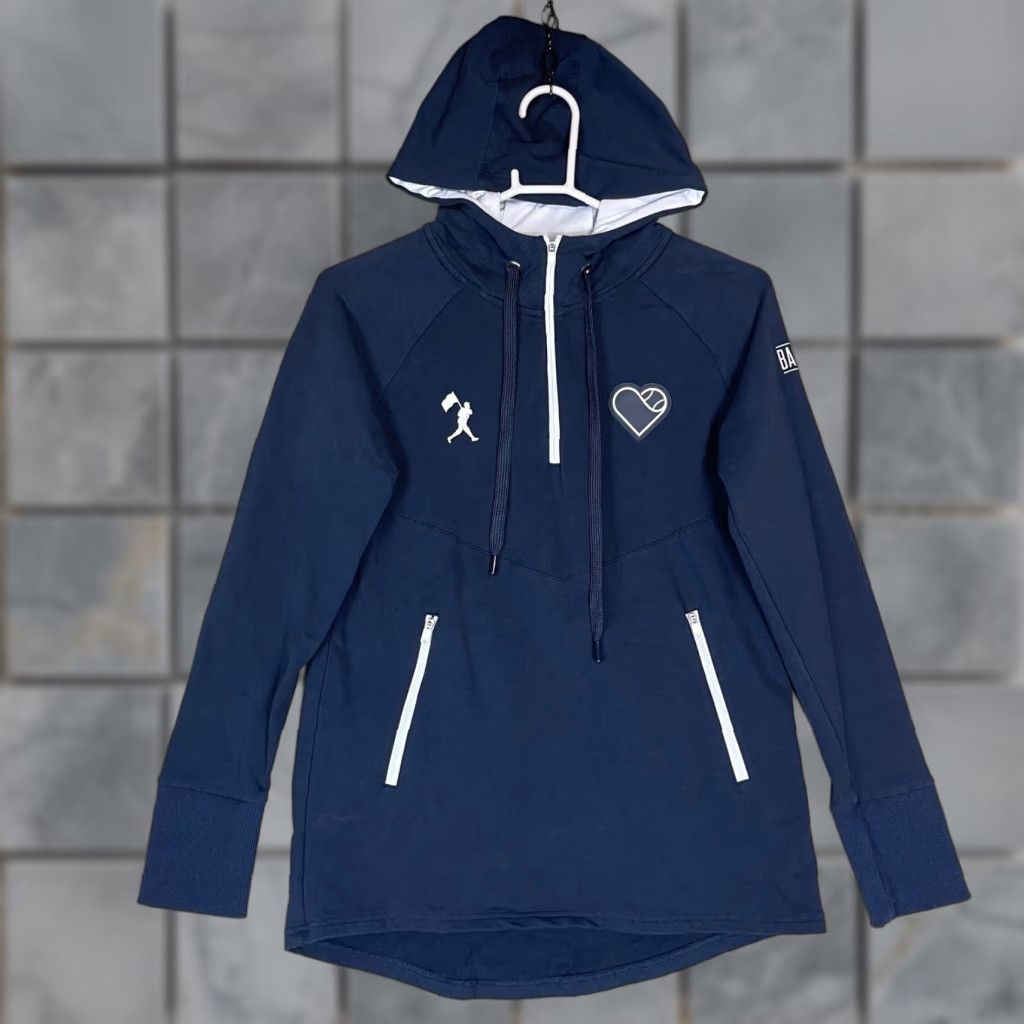 Vintage Baseballism Navy Blue Half Zip Hooded Sweatshirt Women's M Baseball Heart Logo Size M / US 6-8 / IT 42-44 - 1 Thumbnail