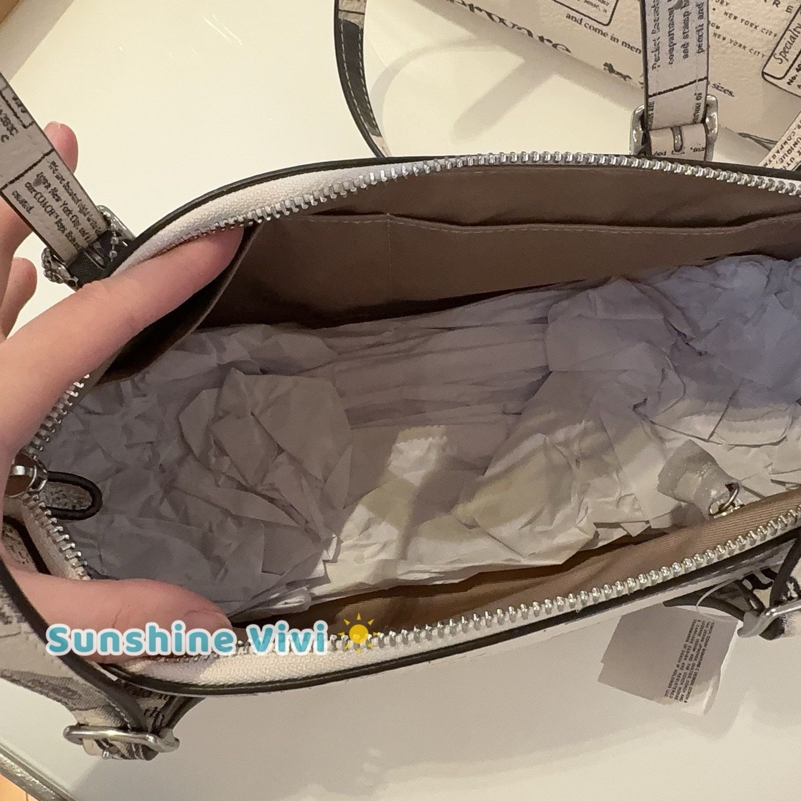 Coach NWT Coach Asher Shoulder Bag Newspaper Print CDC11 Chalk Size ONE SIZE - 6 Thumbnail