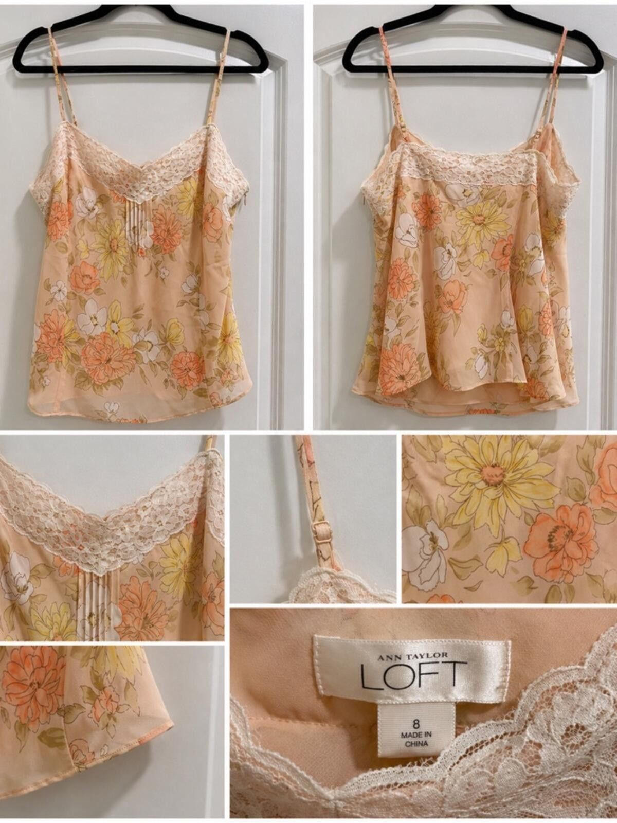 Other LOFT Peach Floral Lace-Trim Camisole Size M / US 6-8 / IT 42-44 - 1 Thumbnail