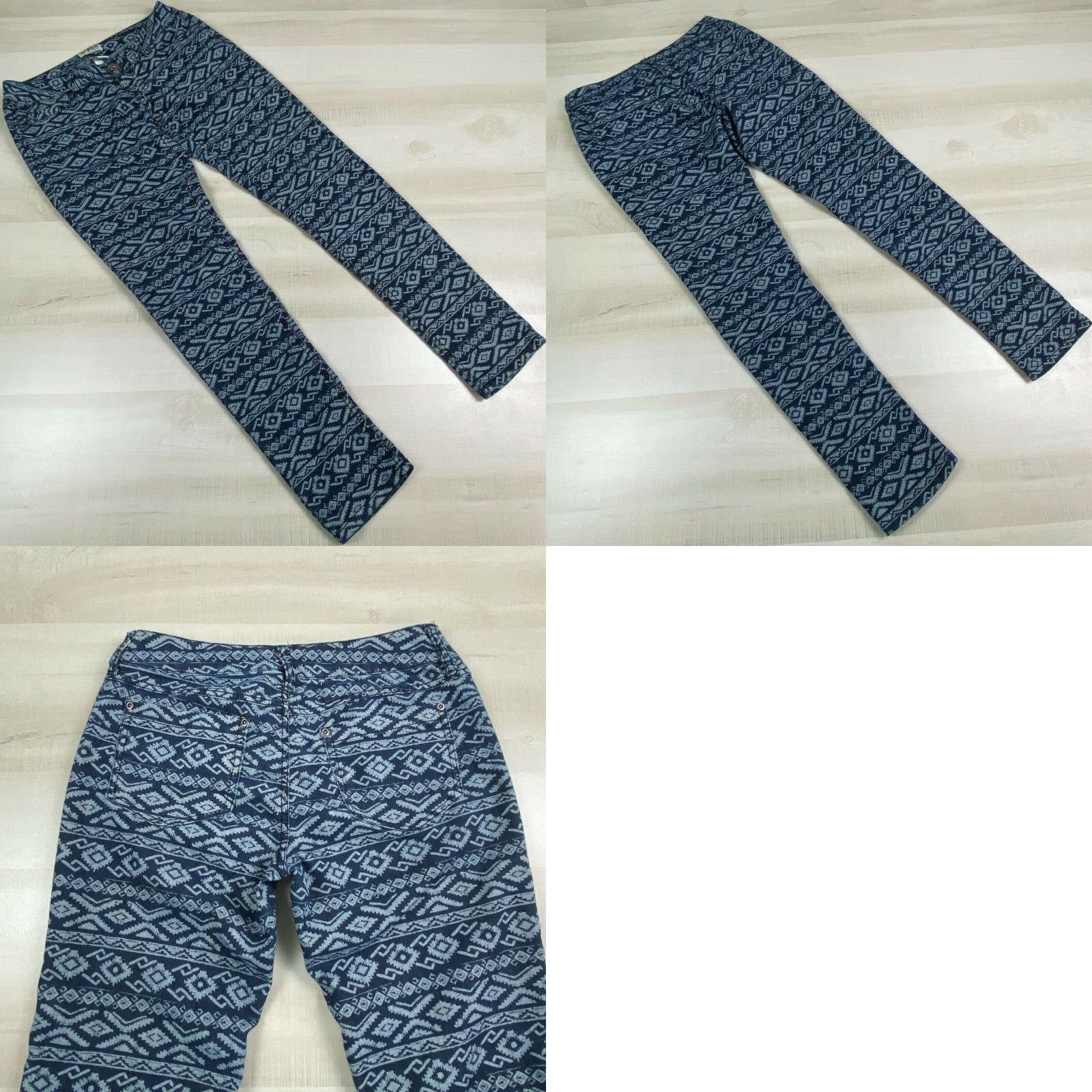 Vintage Mudd Womens Juniors Skinny Jeans 3 Blue Aztec Print Low Rise Stretch Cotton Size 26" / US 2 / IT 38 - 8 Thumbnail