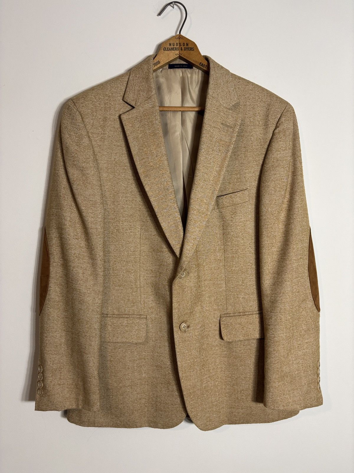 Club Room Club Room Macy’s Blazer Tan Elbow Patches Preppy 40S Size 40S - 1 Thumbnail