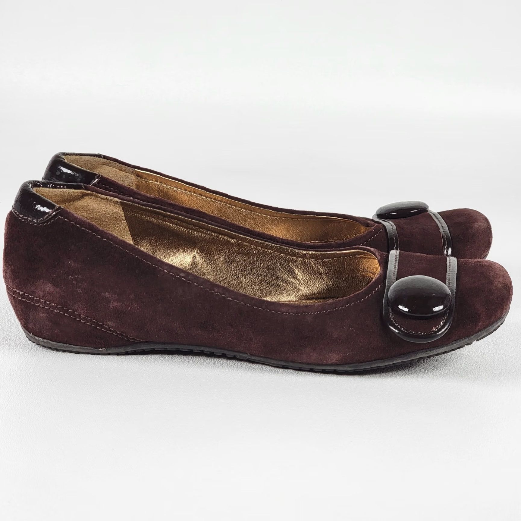 Ecco ECCO Womens Boullion Button Brown Suede Slip On Ballet Flats - 8 US / 39 EU - Casual Women Shoes, Brown, Solid, Round Toe, Flat Heel, Medium Width Size US 8 / IT 38 - 2 Thumbnail