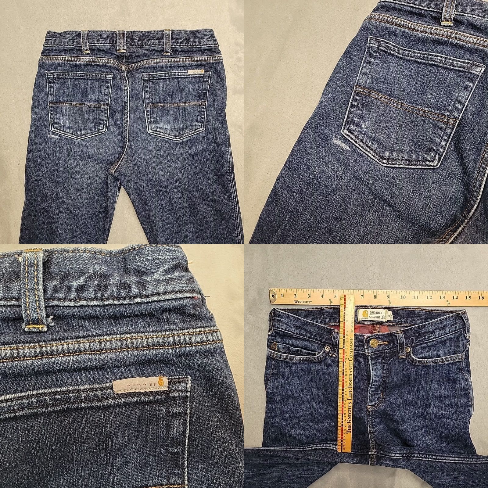 Carhartt VINTAGE Carhartt Jeans Womens 6x32 Blue Faded Denim Red Plaid Flannel Lined Work 102729 Size 28" / US 6 / IT 42 - 8 Thumbnail