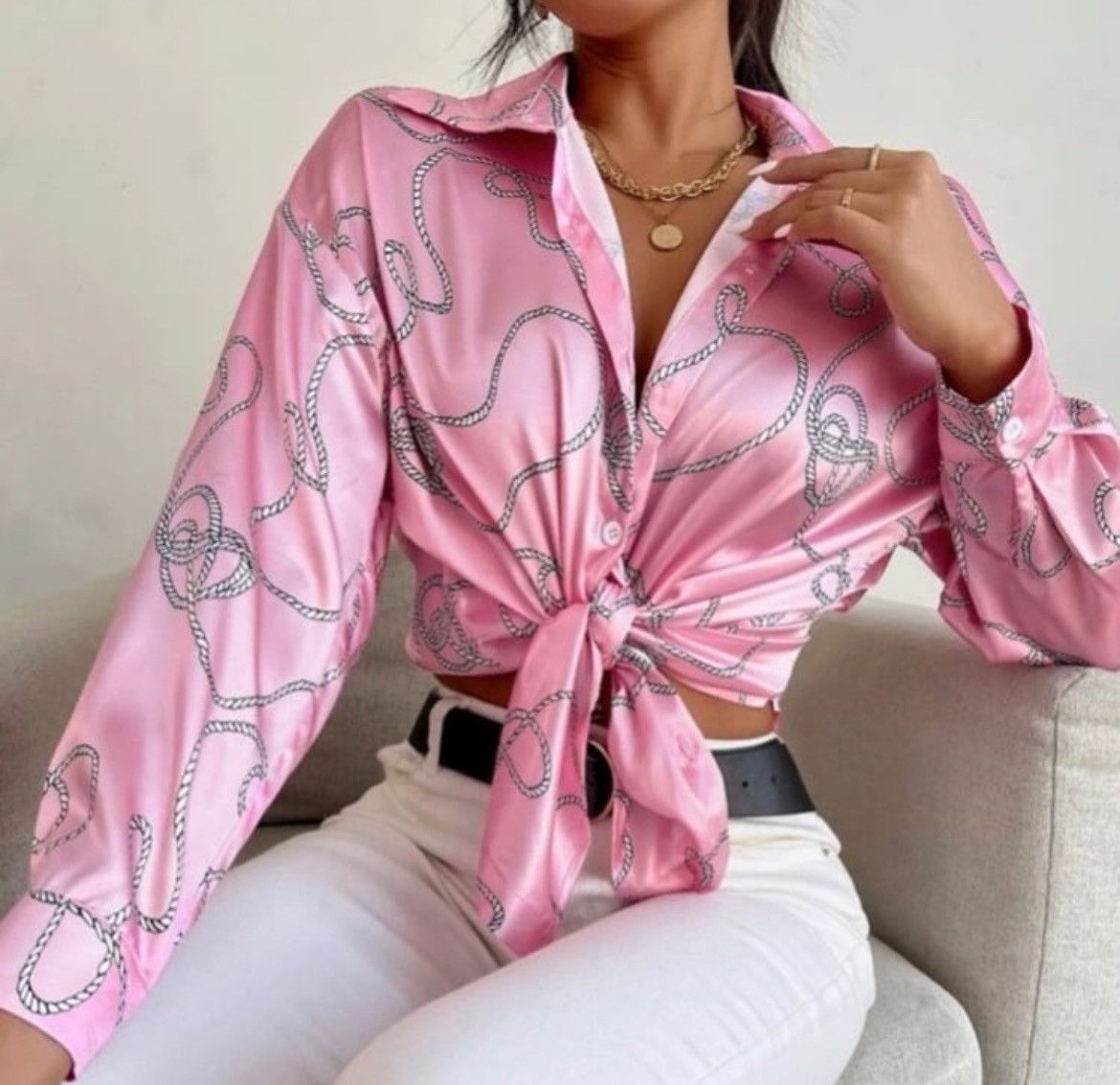 Designer × Other NWT, Gorgeous Pink Lavishly Paris Women’s Chainlink Blouse Size S / US 4 / IT 40 - 3 Thumbnail