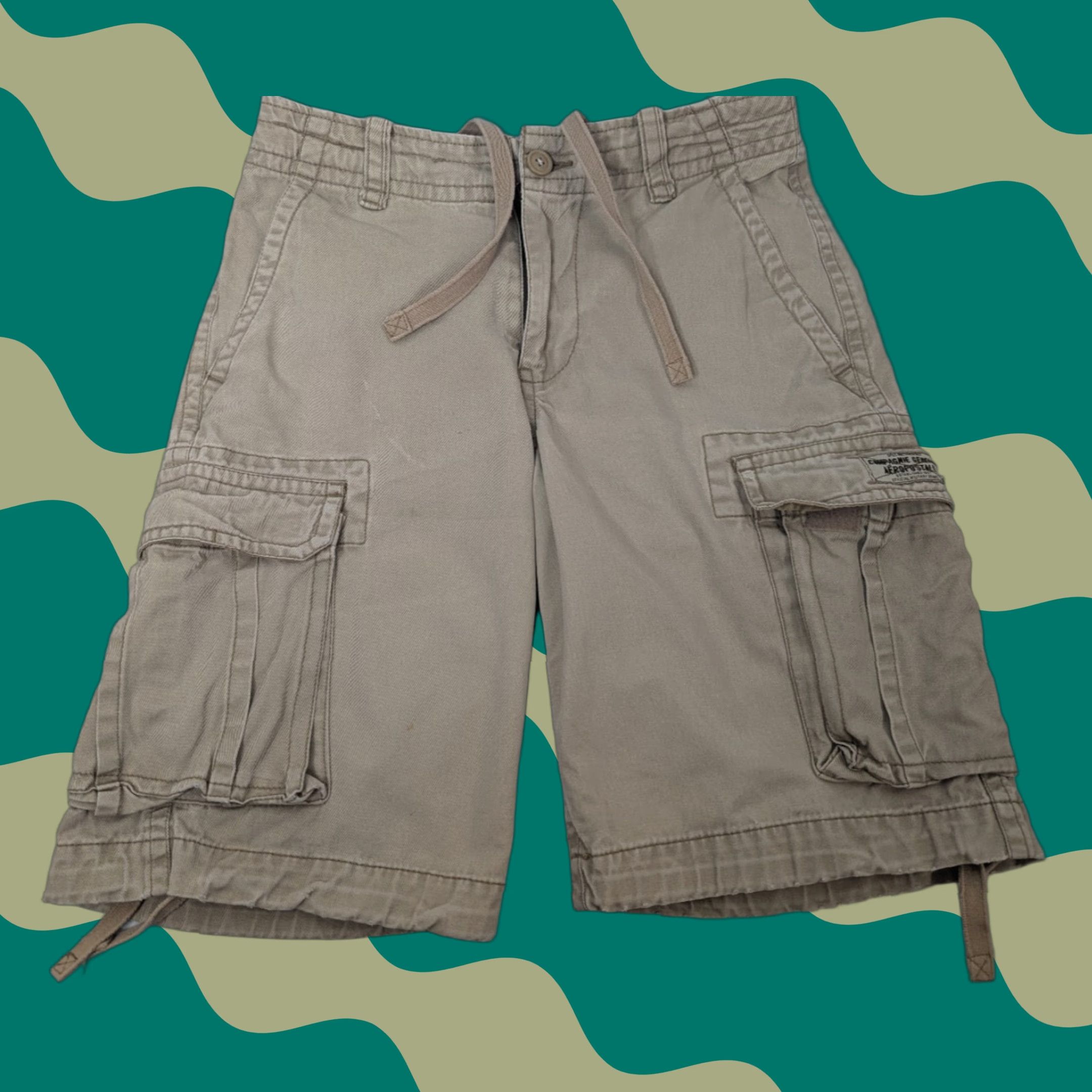 Vintage VINTAGE Aéropostale Cargo Shorts Men’s 27 Khaki Tan Y2K Drawstring Paratrooper A87 Cargo Pant Shorts Beige Cotton Canvas Pocket Zipper Button Logo Men Size US 27 - 1 Thumbnail
