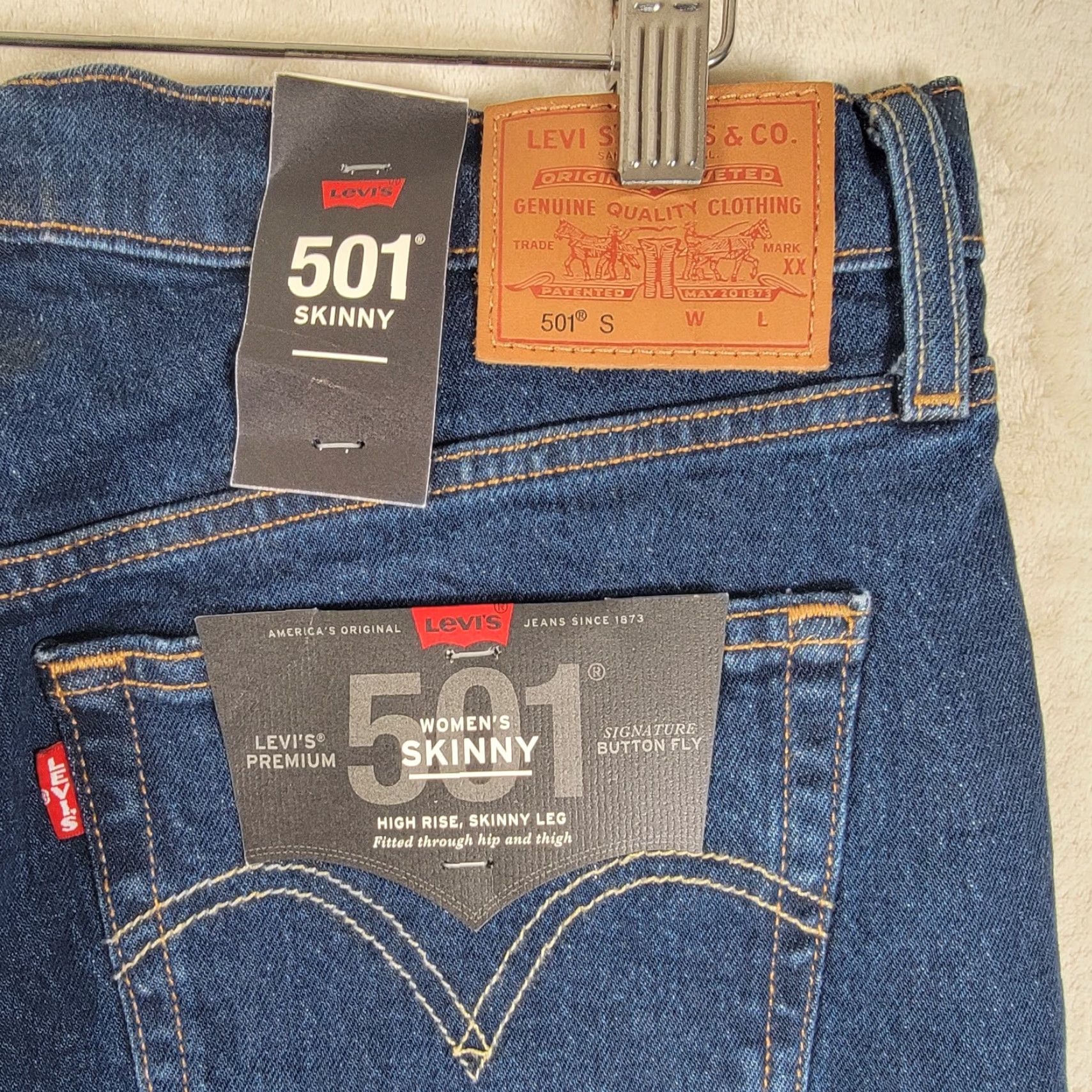 Levi's VINTAGE Levi’s 501 Skinny Jeans 31 X 30 Women Button Fly Blue Dark Wash Slim 5-Pocket Womens Jeans Size 24" / US 00 / IT 34 - 5 Thumbnail