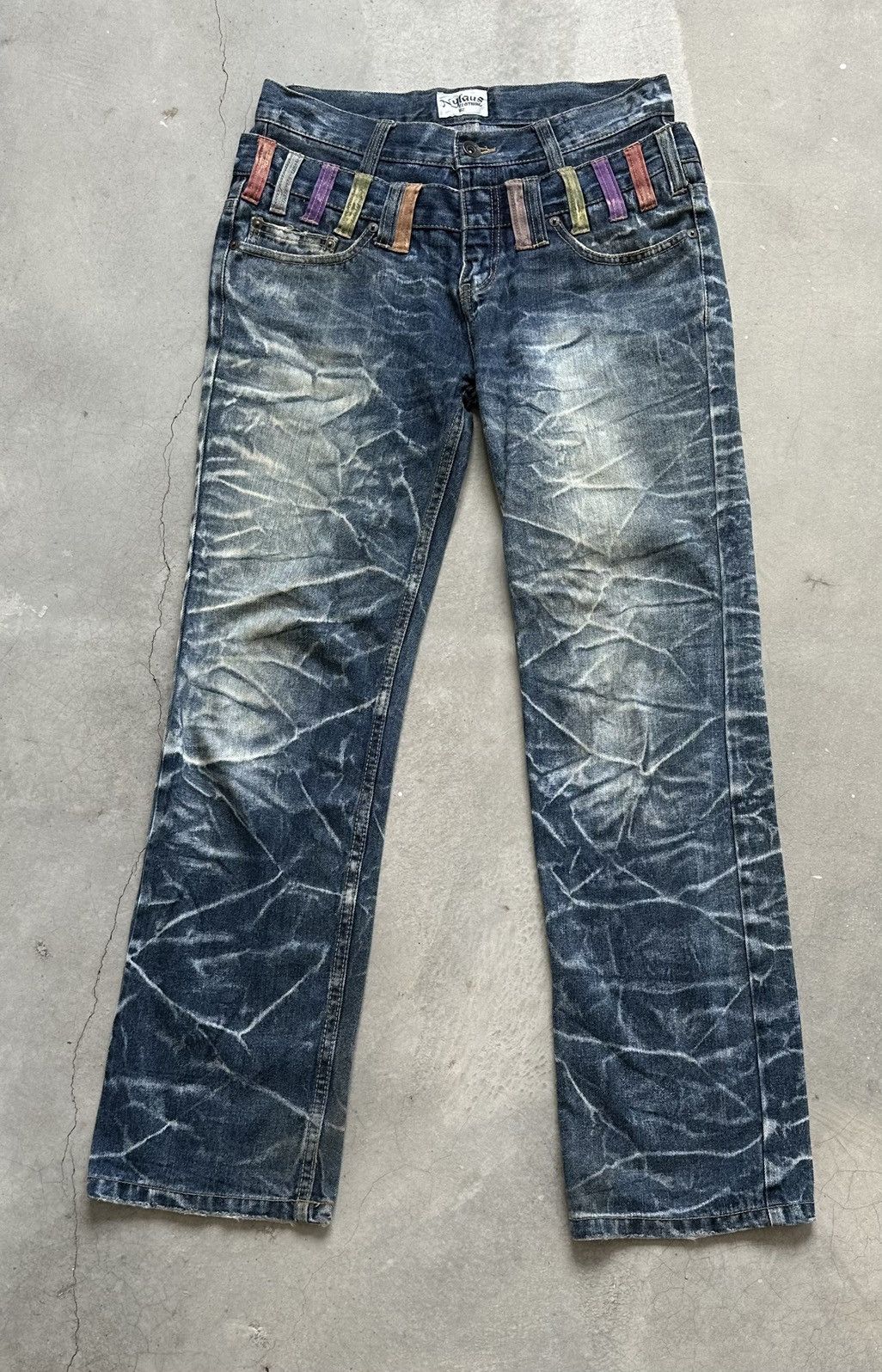 Japanese Brand VINTAGE NYLAUS DISTRESSED DOUBLE WAIST BONDAGE PUNK JEANS Size US 33 - 1 Thumbnail