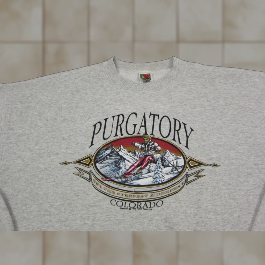 Fruit Of The Loom VINTAGE Fruit of the Loom Sweatshirt Mens 2XL Gray 90s Skiing Logo Pullover Crew Neck Casual/ Gym & Training Mens Size US XXL / EU 58 / 5 - 1 Thumbnail