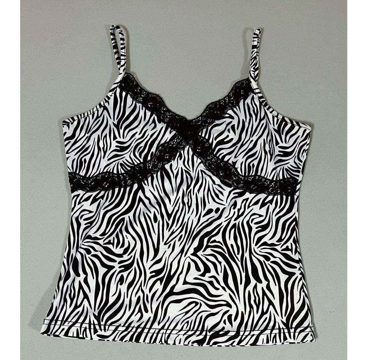Vintage Black White Zebra Print Lace Y2K Cami Tank Top Shirt Size S🦓 Size S / US 4 / IT 40 - 2 Thumbnail