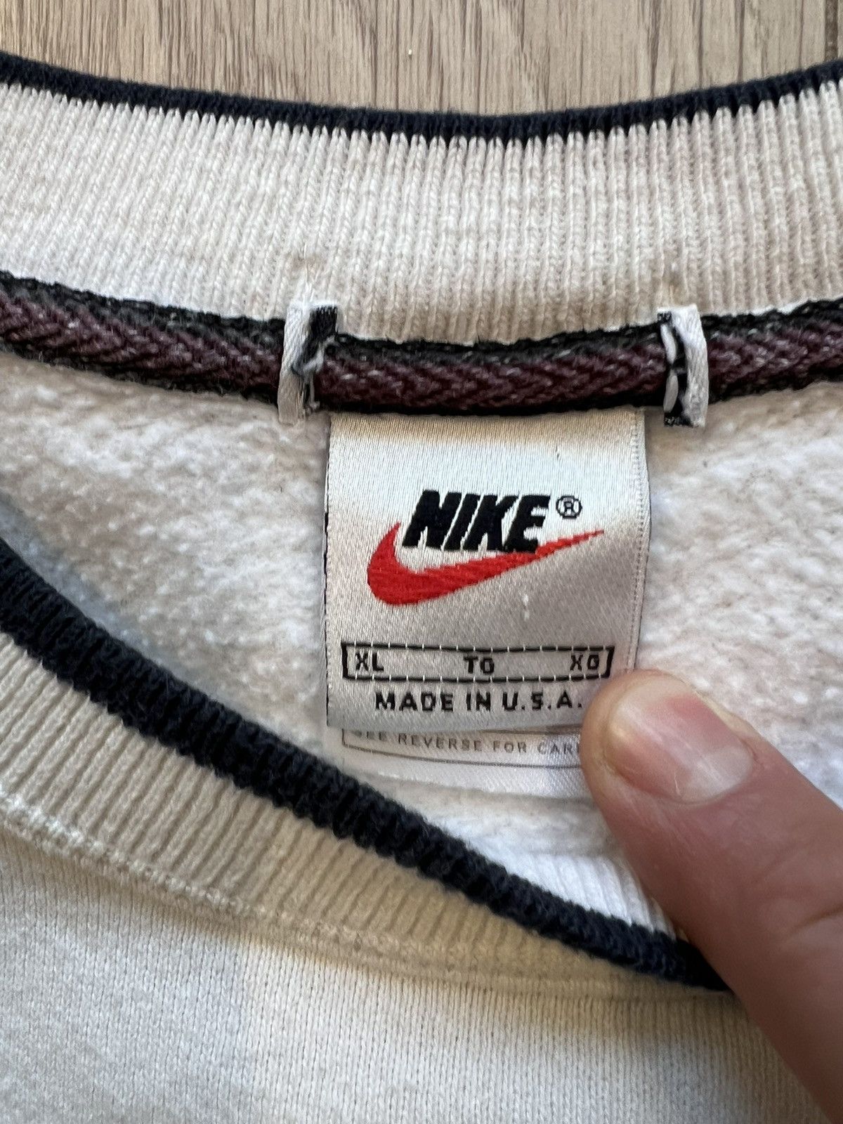 Nike × Vintage Vintage 90s Nike Big Swoosh Crew Sweatshirt Made In USA Rare Size US XL / EU 56 / 4 - 5 Thumbnail