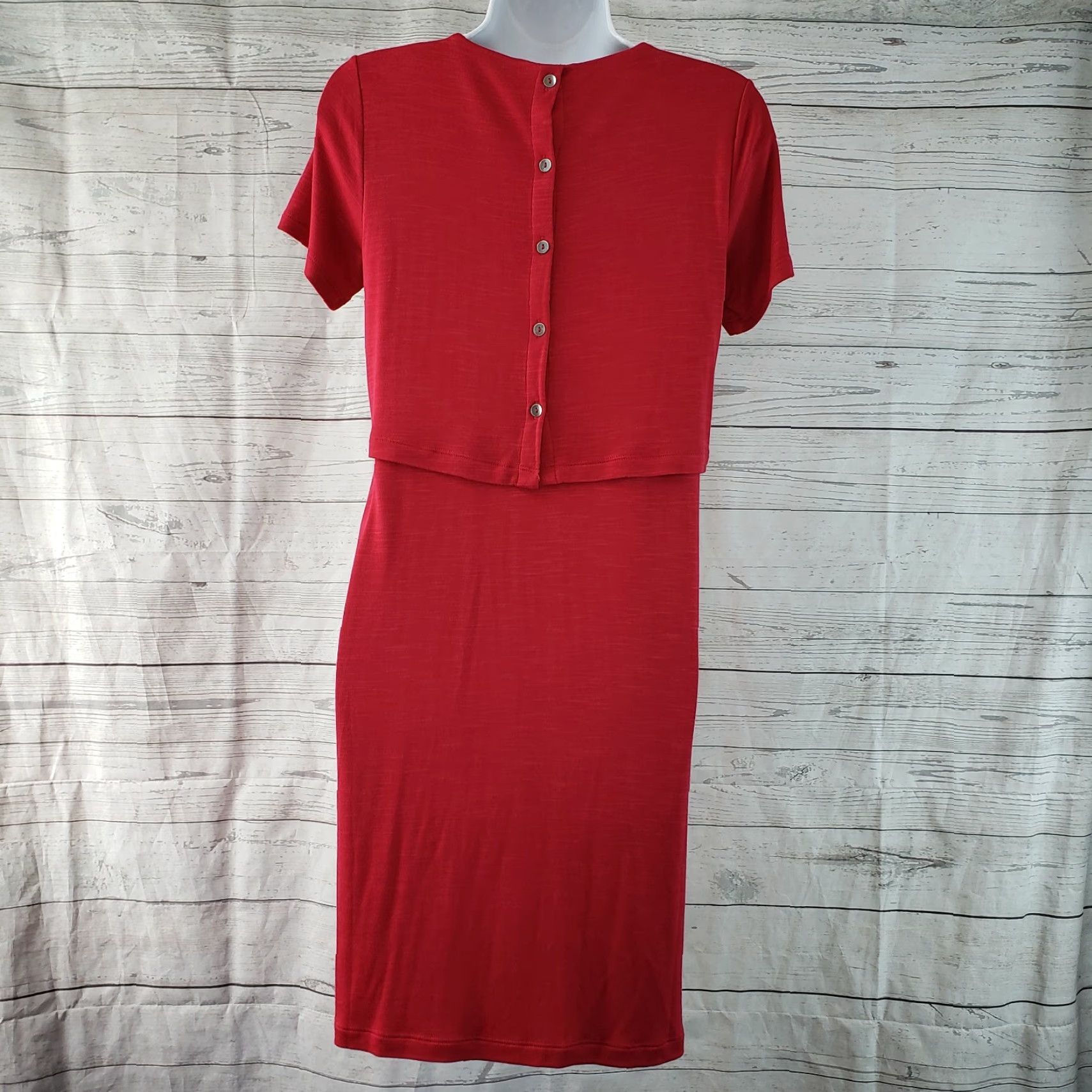 J. Jill J Jill Womens Dress PXS Red Layered Short Sleeve Rayon Blend Back Buttons Knee Length Vintage No Size 26" / US 2 / IT 38 - 4 Thumbnail
