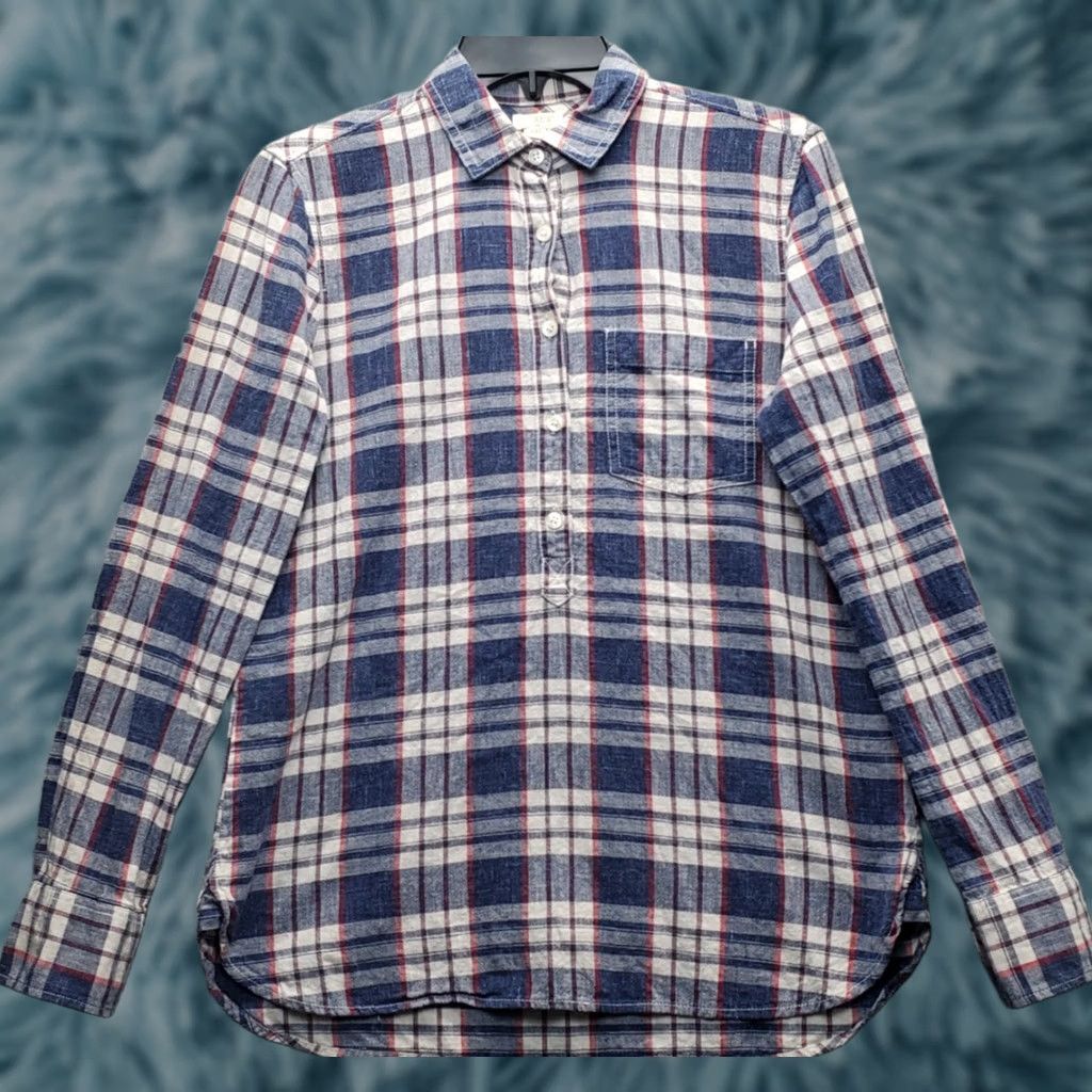 J.Crew J.CREW Popover Shirt Womens 2XS Multicolor Plaid Long Sleeve Collar Pocket Casual Shirt Women 2XS Size XXS / US 00 / IT 34 - 1 Thumbnail