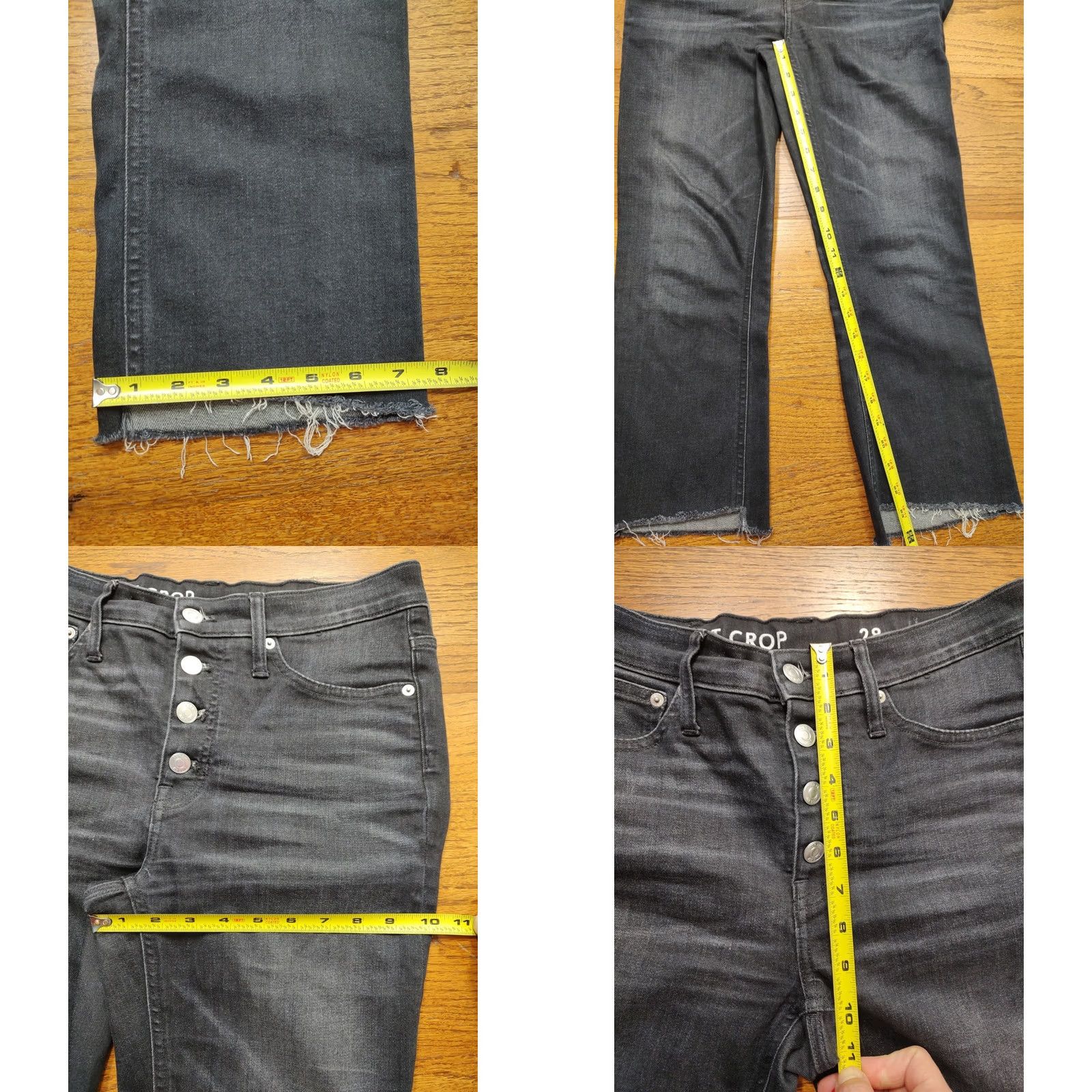 J.Crew VINTAGE J.CREW Jeans 9” Billie Demi Boot Crop Black Gray Button Fly Raw Hem Womens 28 Size 28" / US 6 / IT 42 - 9 Thumbnail