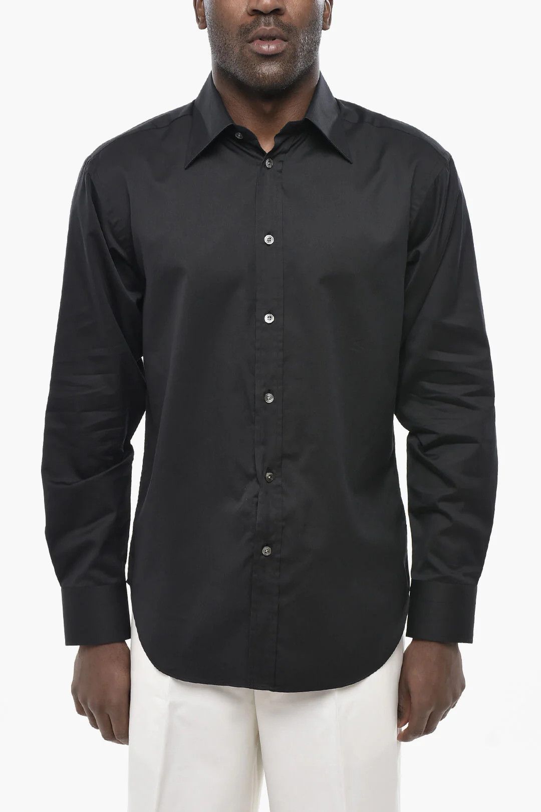 Tom Ford og1mm0426 Cotton & Silk Solid-Color Shirt in Black Size US M / EU 48-50 / 2 - 1 Thumbnail