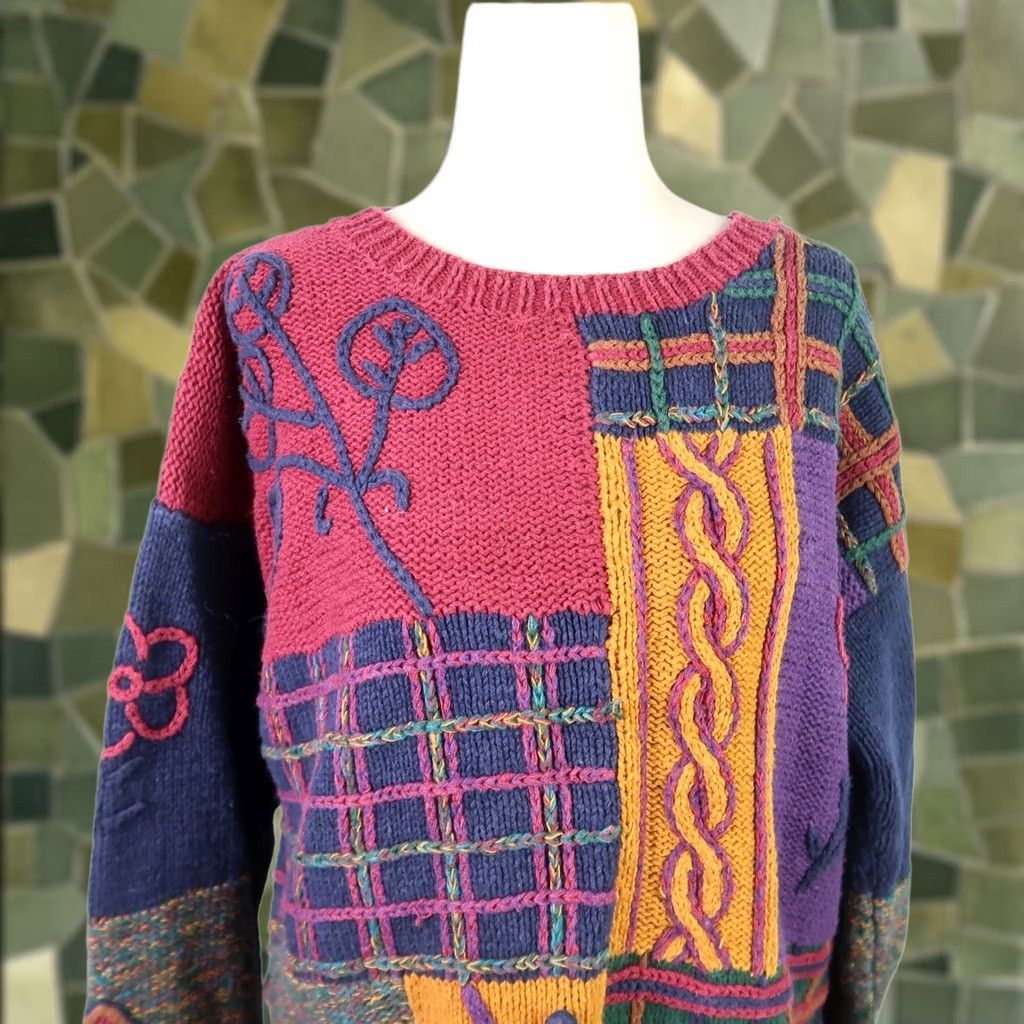 Vintage VINTAGE Casual Elements sweater Patchwork Plaid Embroidered Crew Neck Women S Size S / US 4 / IT 40 - 1 Thumbnail