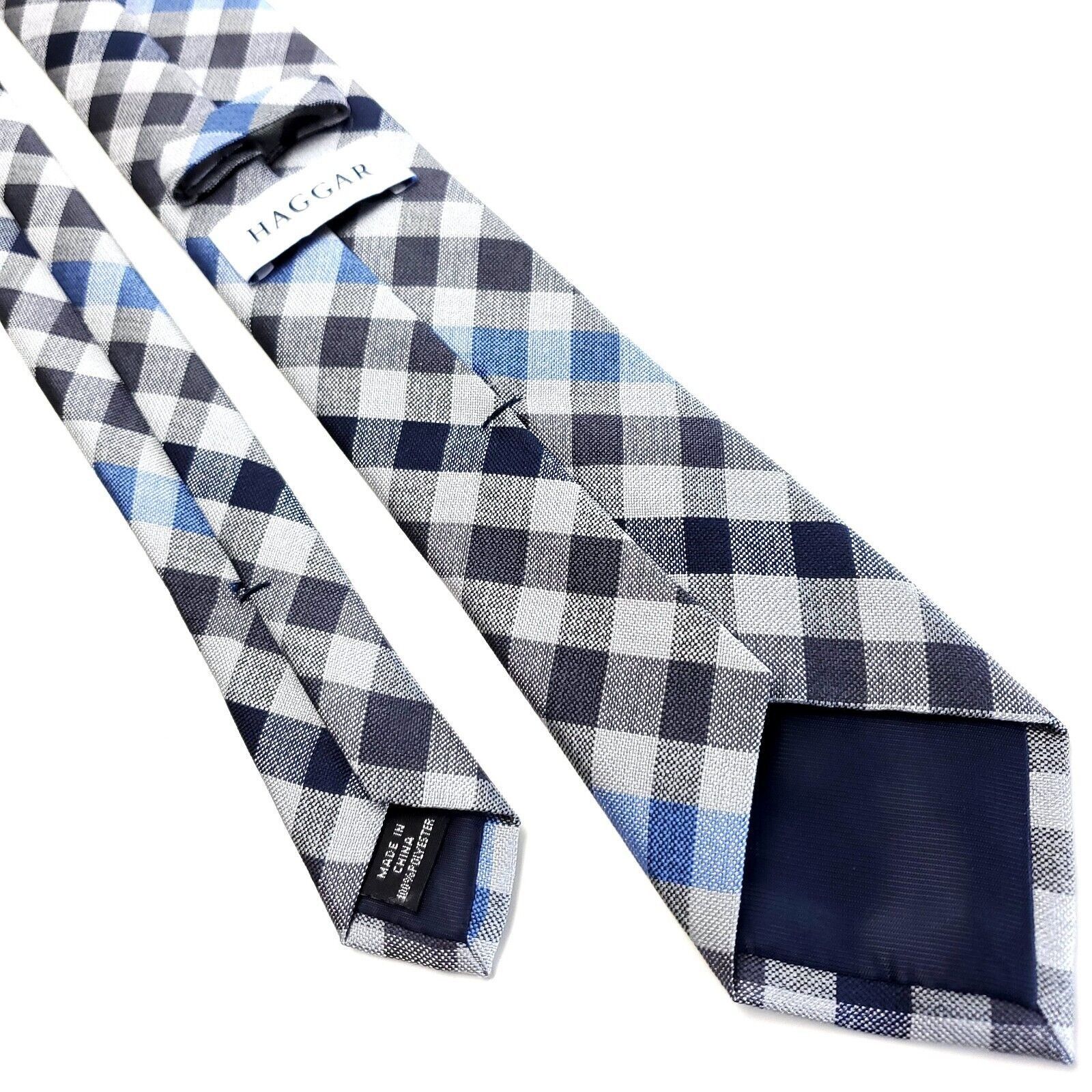 Haggar Haggar Blue Gray Silk Tie Woven Check Size ONE SIZE - 3 Thumbnail