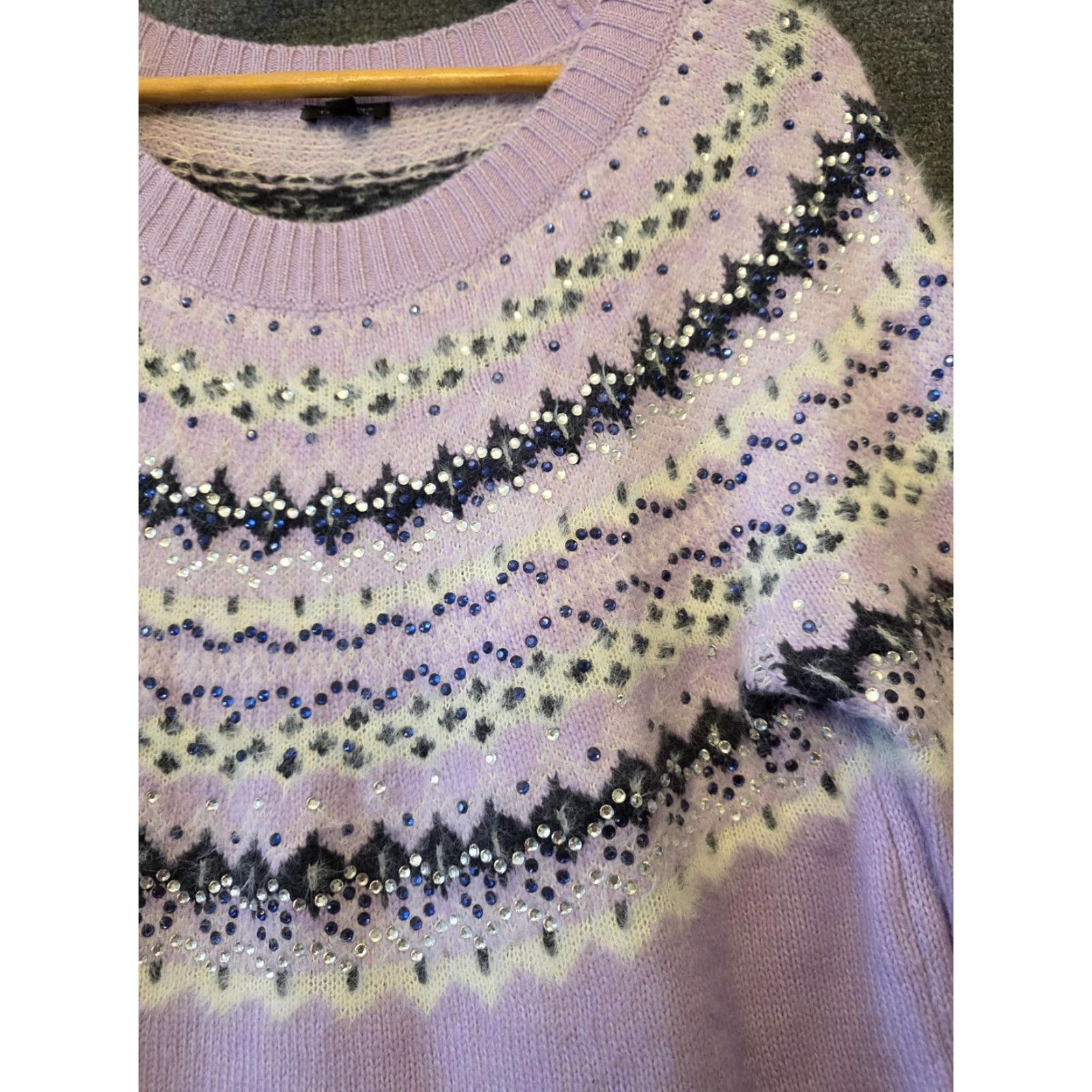 Talbots Talbots Sweater Womens Large Purple Fair Isle Rhinestone Knit Pullover Size L / US 10 / IT 46 - 2 Thumbnail