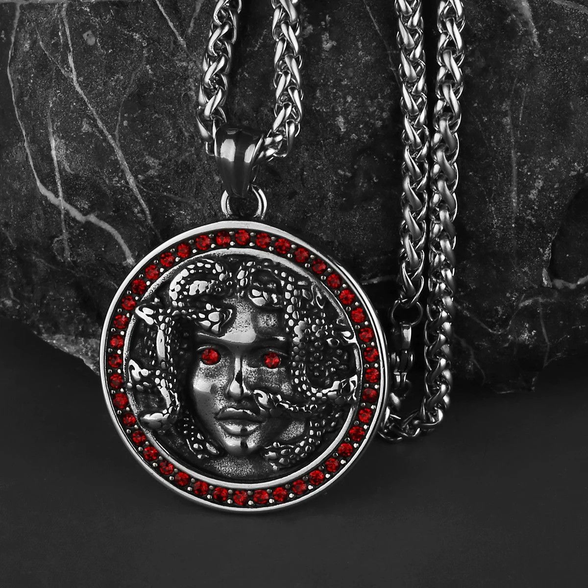Jewelry Luxury Red Zircon Inlay Medusa Pendant Necklace Size ONE SIZE - 1 Thumbnail