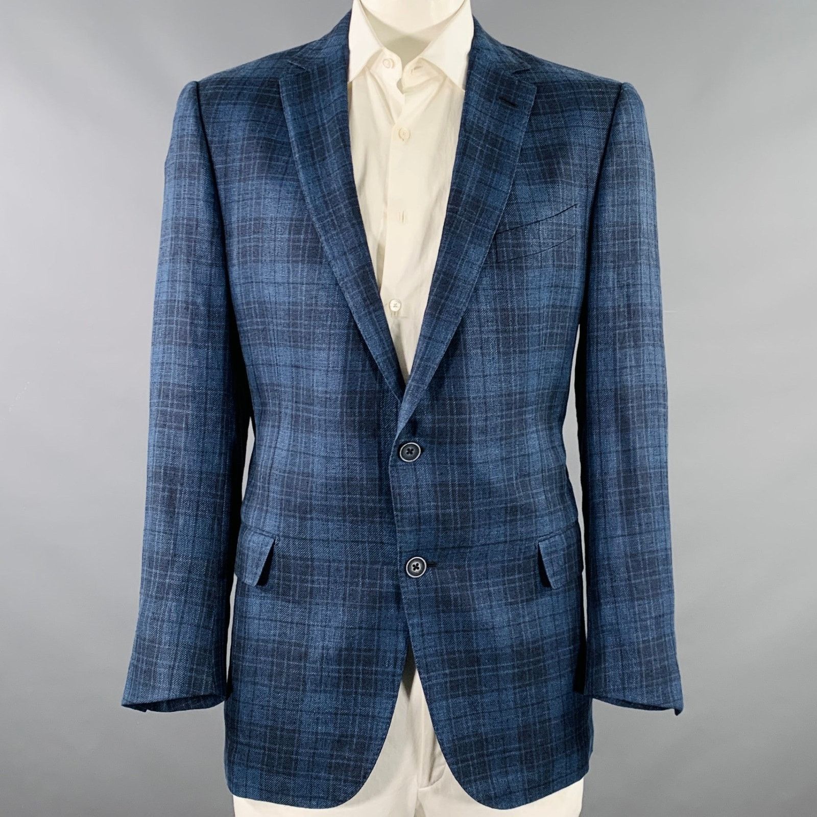 Ermenegildo Zegna Size 48 Regular Blue Navy Plaid Notch Lapel Sport Coat Size 48R - 1 Thumbnail