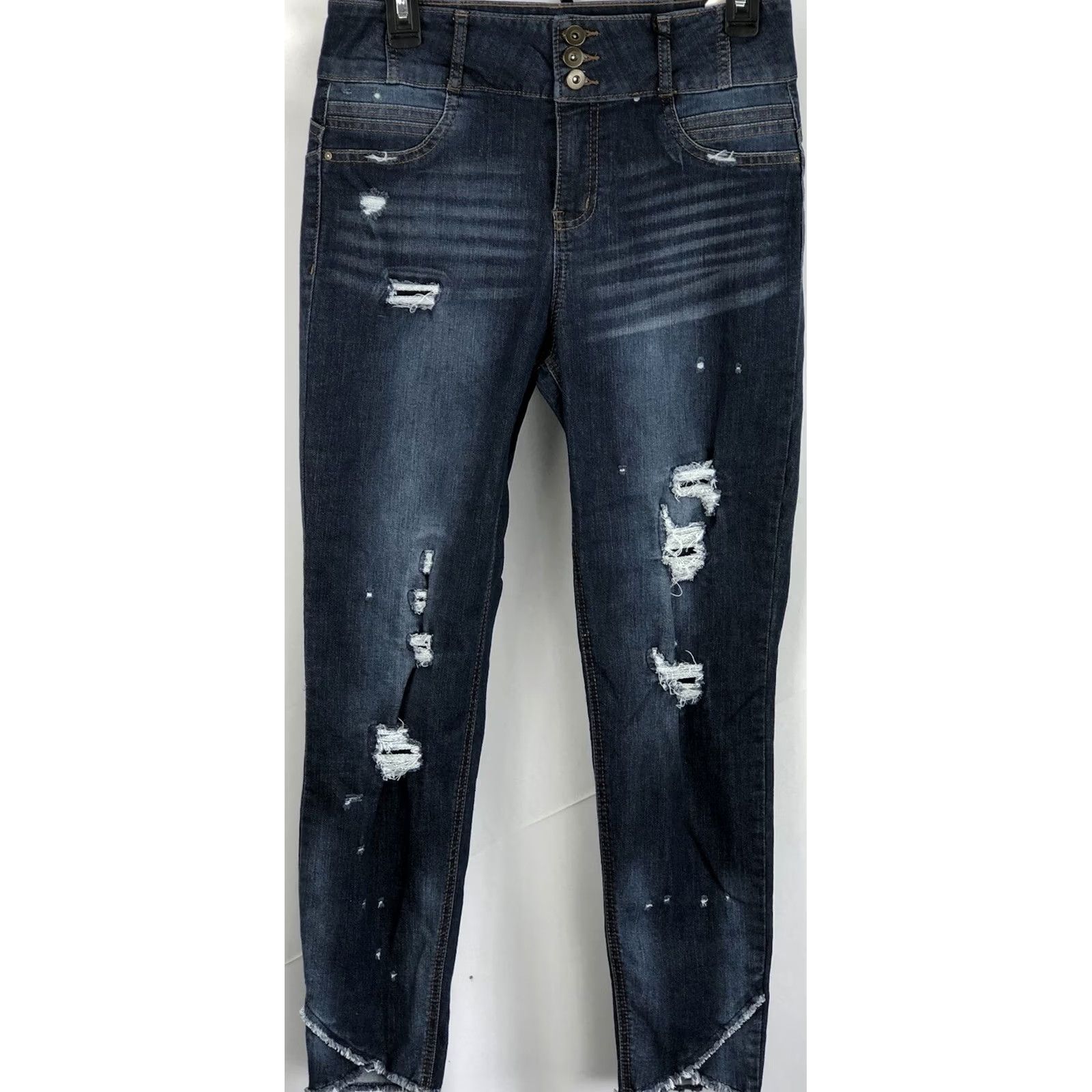 Vintage Nobo Distressed Jeans 11 Dark Denim High Rise Slimming Frayed 28"W 27"Inseam Jeans Women Juniors XS? Size 32" / US 10 / IT 46 - 4 Thumbnail