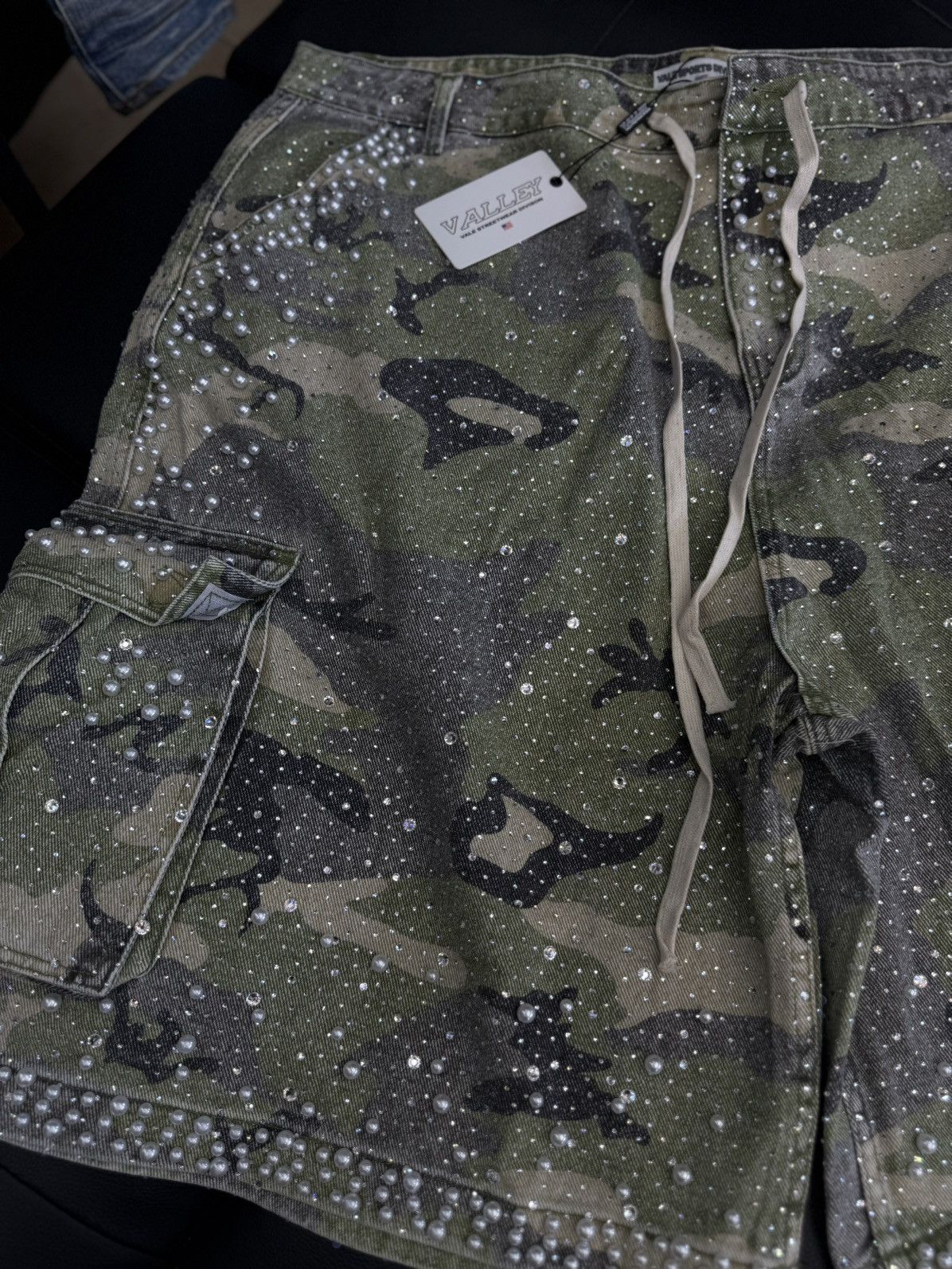 Vale Valley Rhinestone Crystal Shorts Denim Green Camo Size 38 Size US 38 / EU 54 - 3 Thumbnail