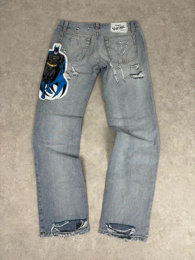 Dolce & Gabbana AW2005 Dolce & Gabbana Grey Denim Batman Graphic Distressed Jeans Size US 32 / EU 48 - 7 Thumbnail