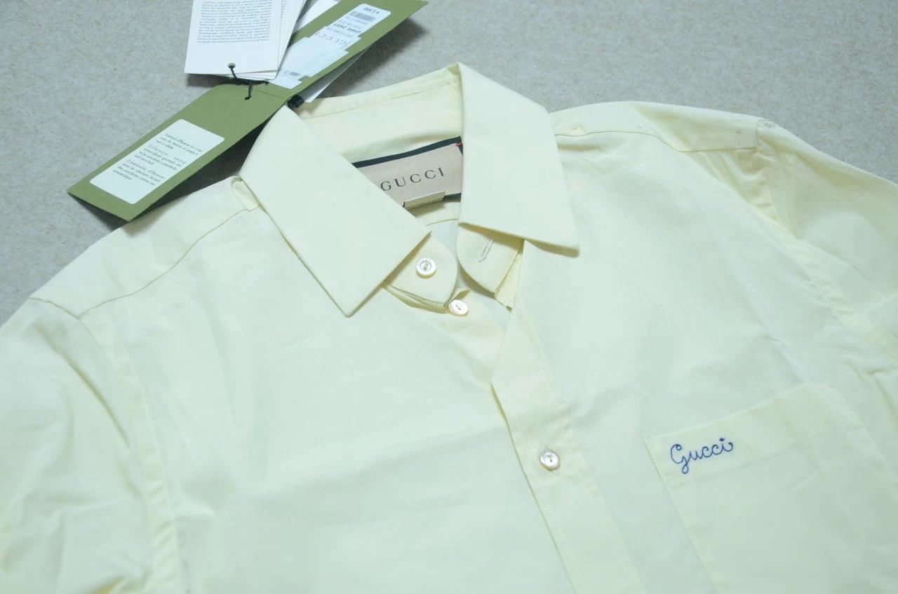Gucci Gucci Yellow Embroidered Logo Silk Shirt Size US S / EU 44-46 / 1 - 3 Thumbnail