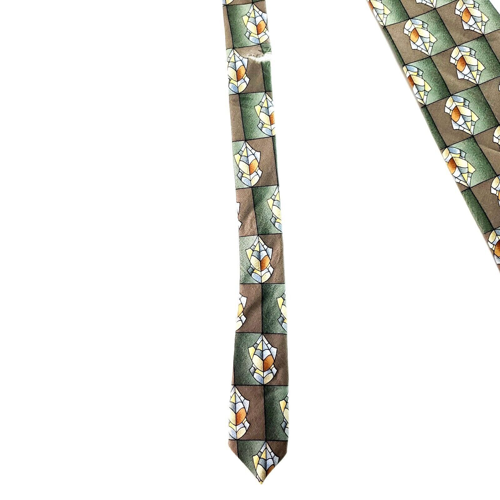 Vintage Cocktail Collection Silk Tie Green Brown Geometric USA Hands Size ONE SIZE - 3 Thumbnail