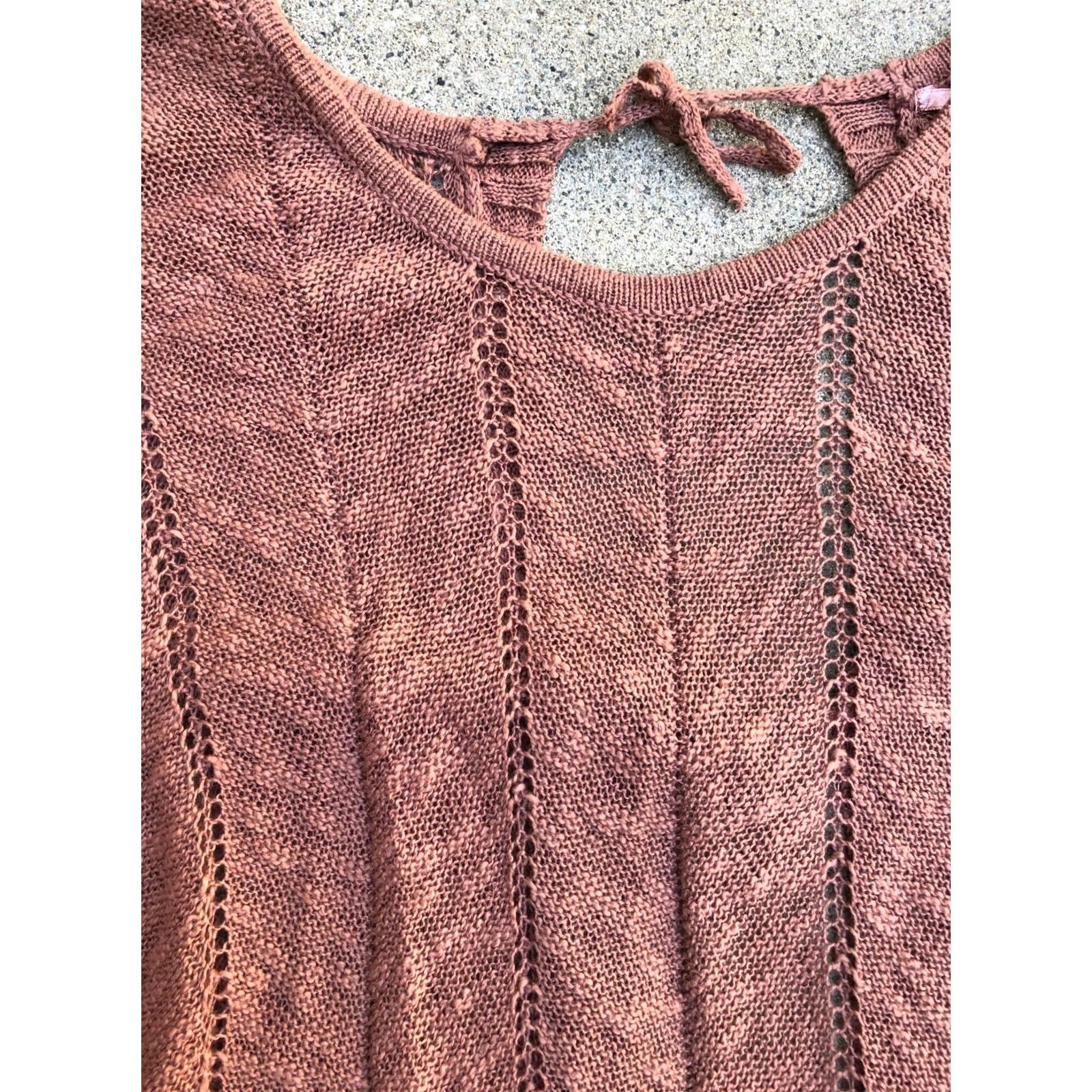 Anthropologie KNITTED & KNOTTED Anthropologie Linen Blend Sweater Women's Medium Open Back Cardigan Purple Taupe 3/4 Sleeve Mens Womens Girls Boys Size M / US 6-8 / IT 42-44 - 3 Thumbnail