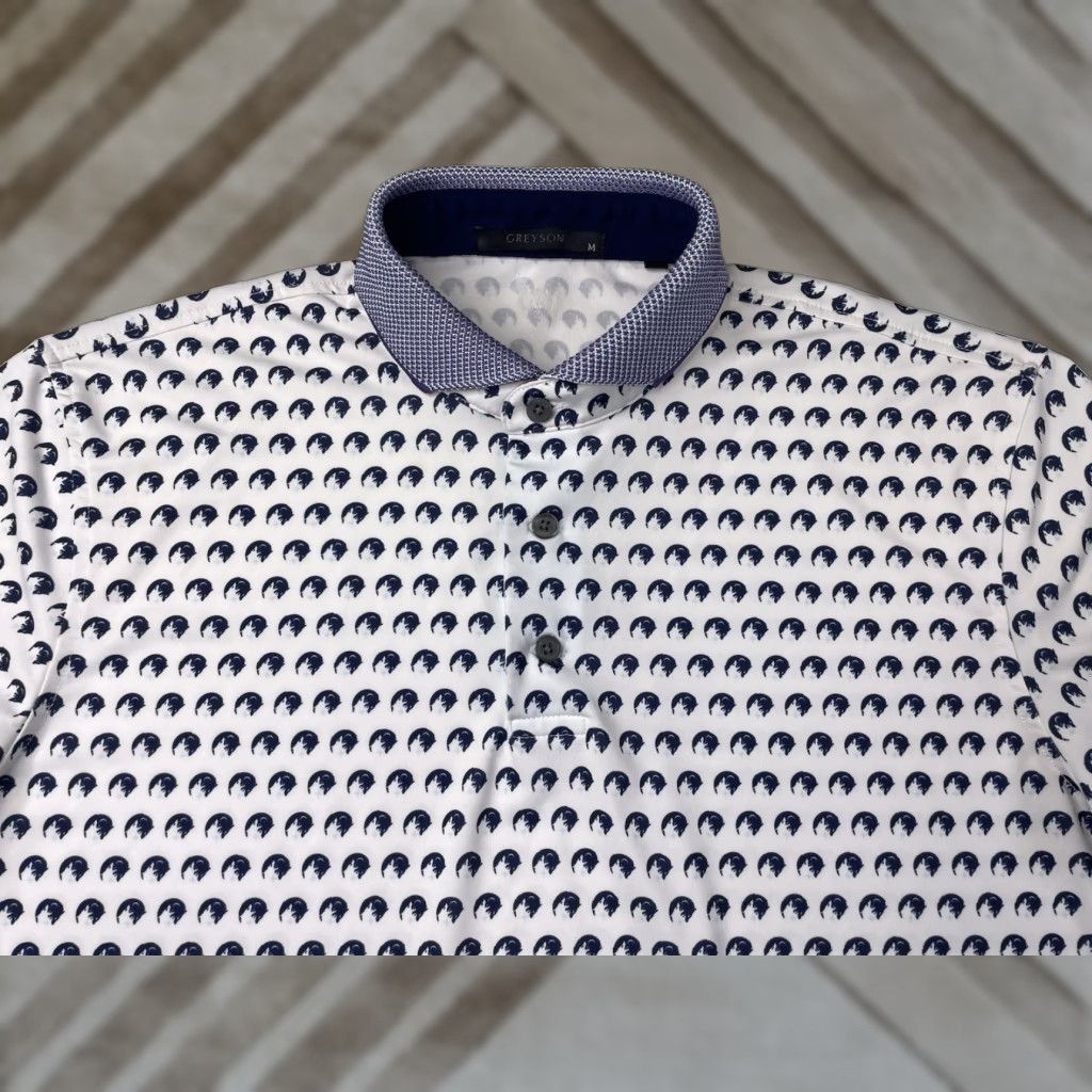 Vintage Greyson Saginaw Polo Shirt Mens Medium White AOP Wolf Print Golf Polo Shirt Size US M / EU 48-50 / 2 - 1 Thumbnail
