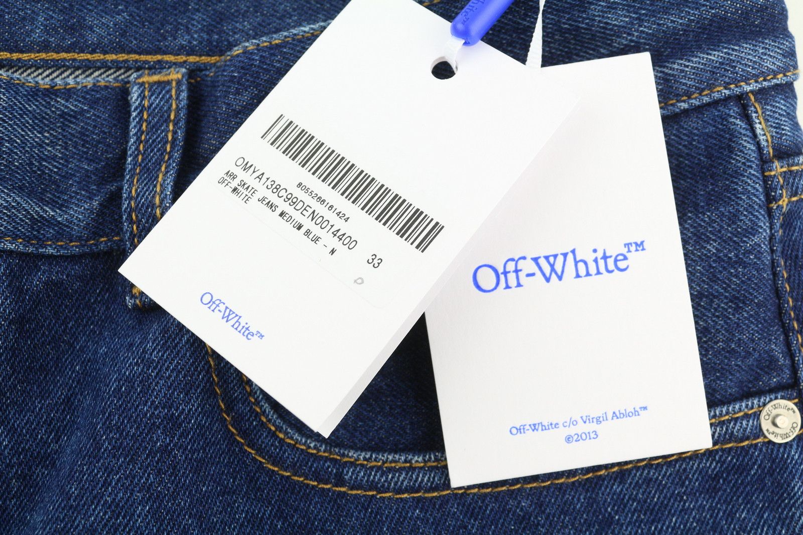 Off-White ARR SKATE W33 Washed Blue Regular Button Fly 84394 Size US 33 - 6 Thumbnail