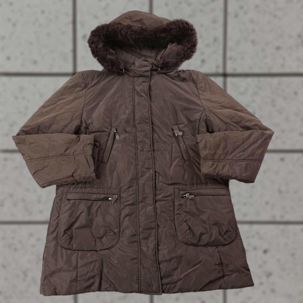 Calvin Klein Calvin Klein Coat Womens XL Brown Hooded Parka Insulated Fur Trim Zipper Mid-Length Size XL / US 12-14 / IT 48-50 - 1 Thumbnail