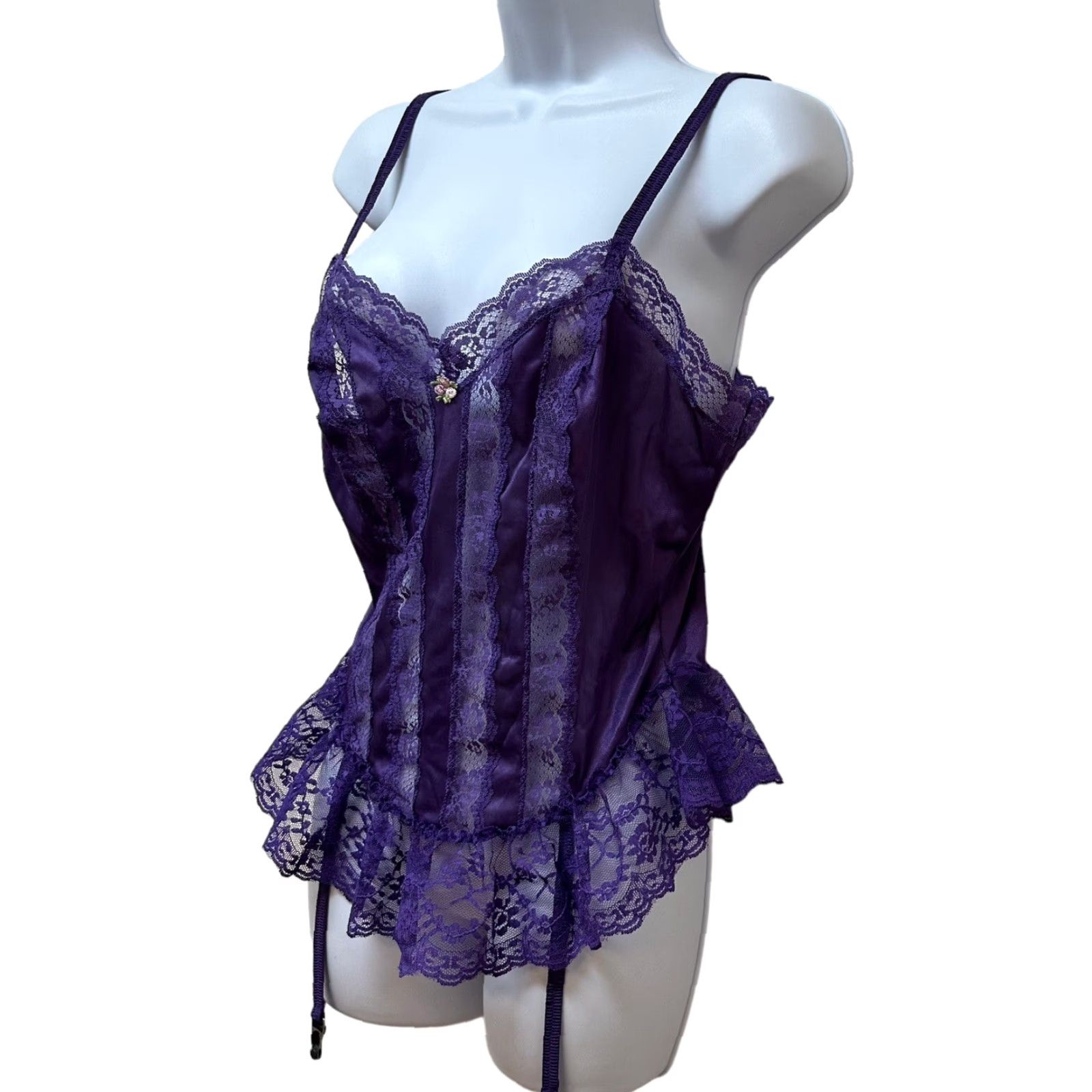 Vintage VINTAGE Purple Nylon Lace Ruffle Sexy Teddie Top Garters Size M Size M / US 6-8 / IT 42-44 - 2 Thumbnail