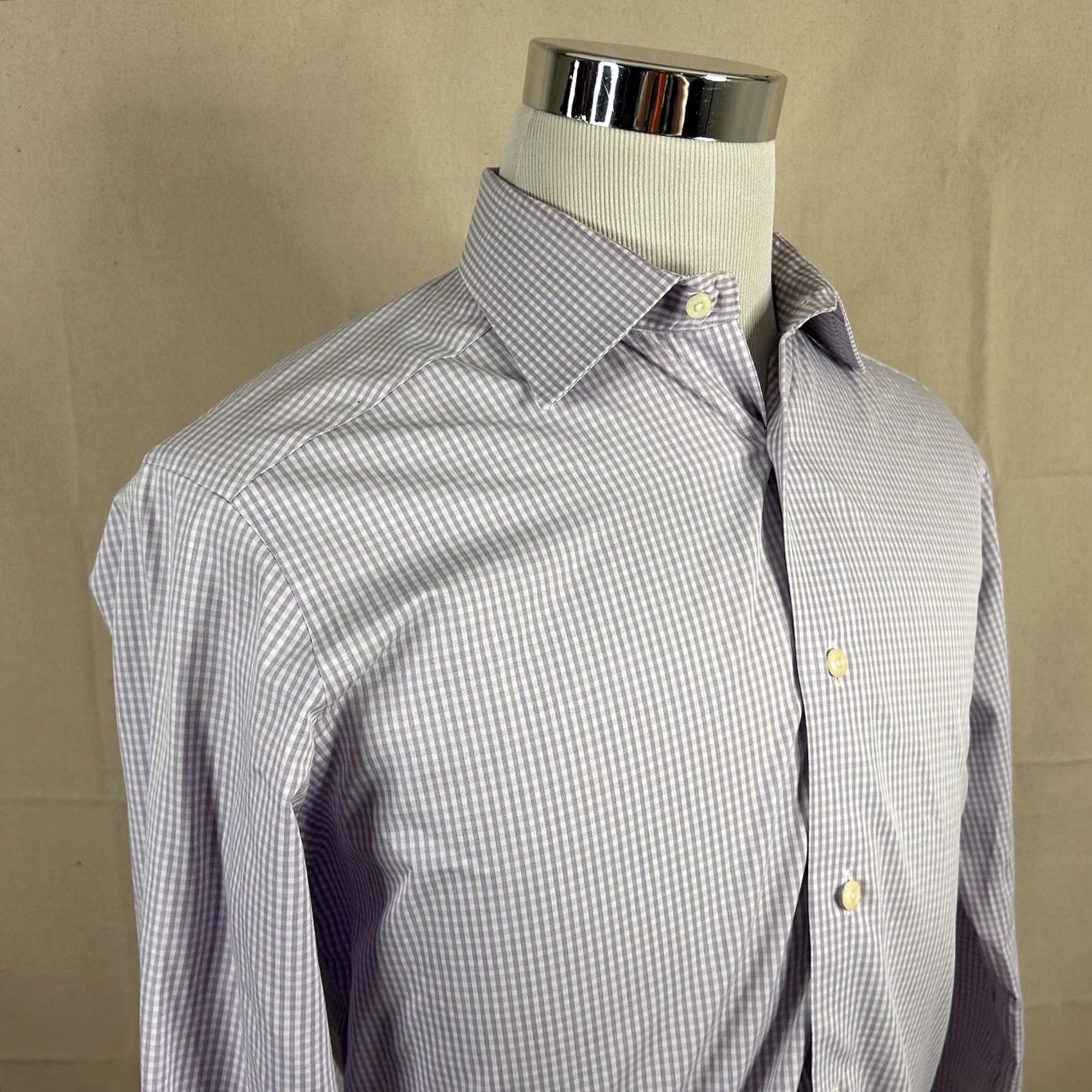 David Donahue David Donahue Dress Shirt 16 32/33 Slim Fit Plaid 100% Cotton Blue White Shirt Mens Regular Fashion Purple Red Pattern Casual Business Size 42R - 2 Thumbnail