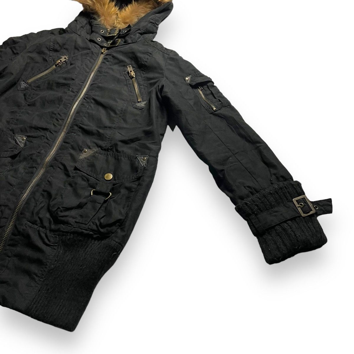 If Six Was Nine EMSEXCITE BONDAGE PUNK GOTHIC 5 POCKETS FUR HOODIE JACKET Size US M / EU 48-50 / 2 - 4 Thumbnail