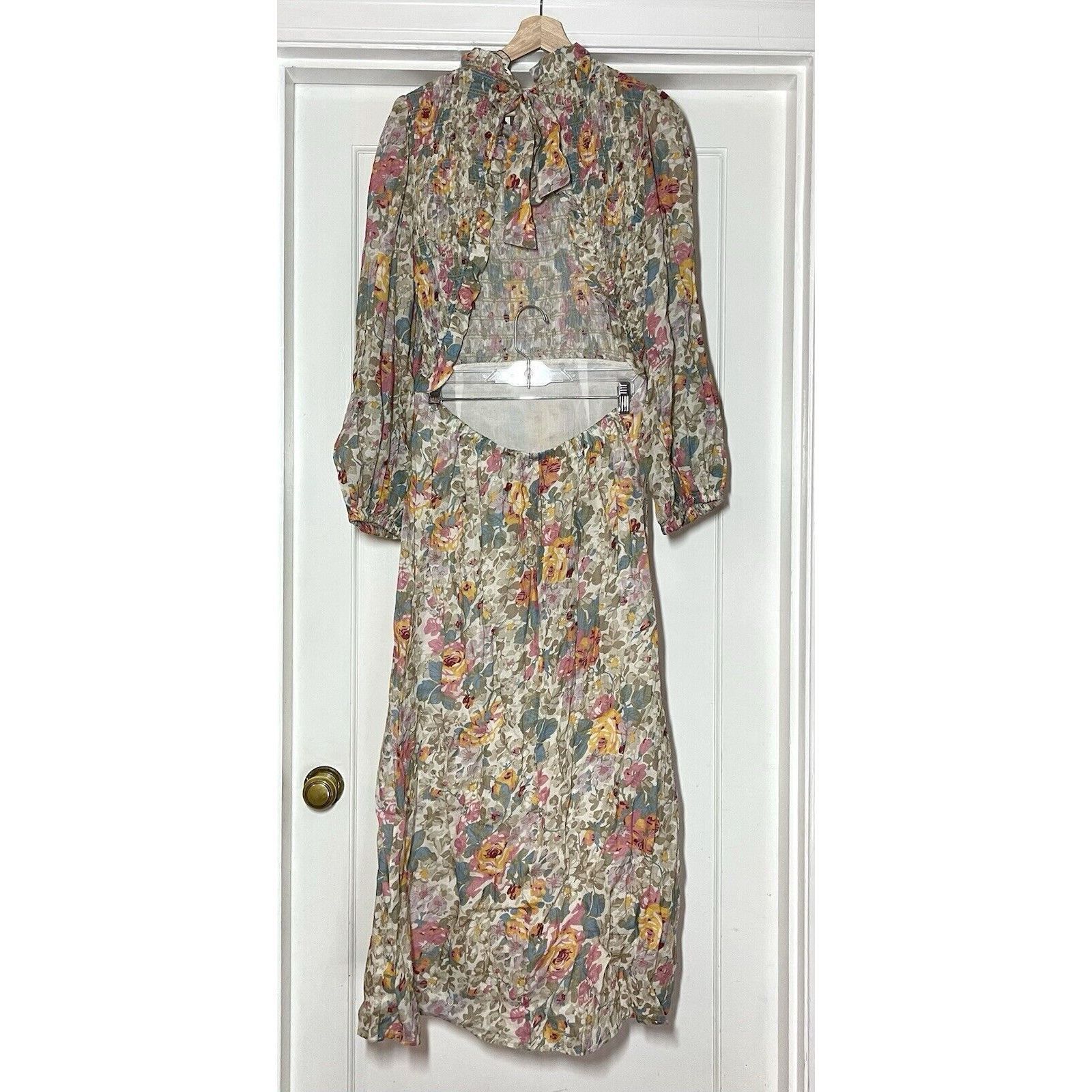 Sea New York NWT SEA New York Ines Floral Long Sleeve Smocked Dress Ivory Size L / US 10 / IT 46 - 4 Thumbnail