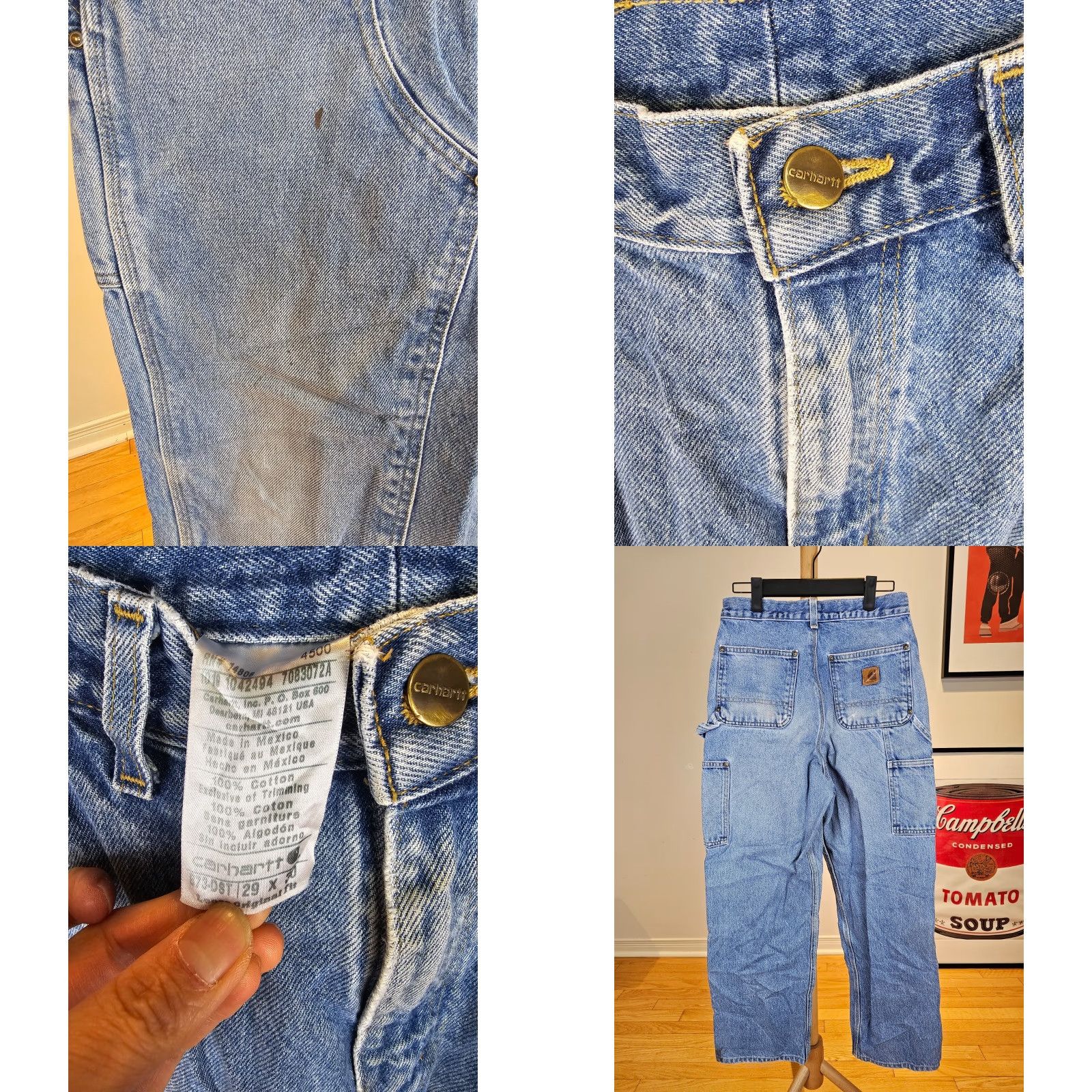 Carhartt VINTAGE Carhartt Denim DOUBLE KNEE Work Jeans Pants TAG SIZE 29X30 05 Carpenter Mens Blue WIDE LEG Size US 29 - 8 Thumbnail