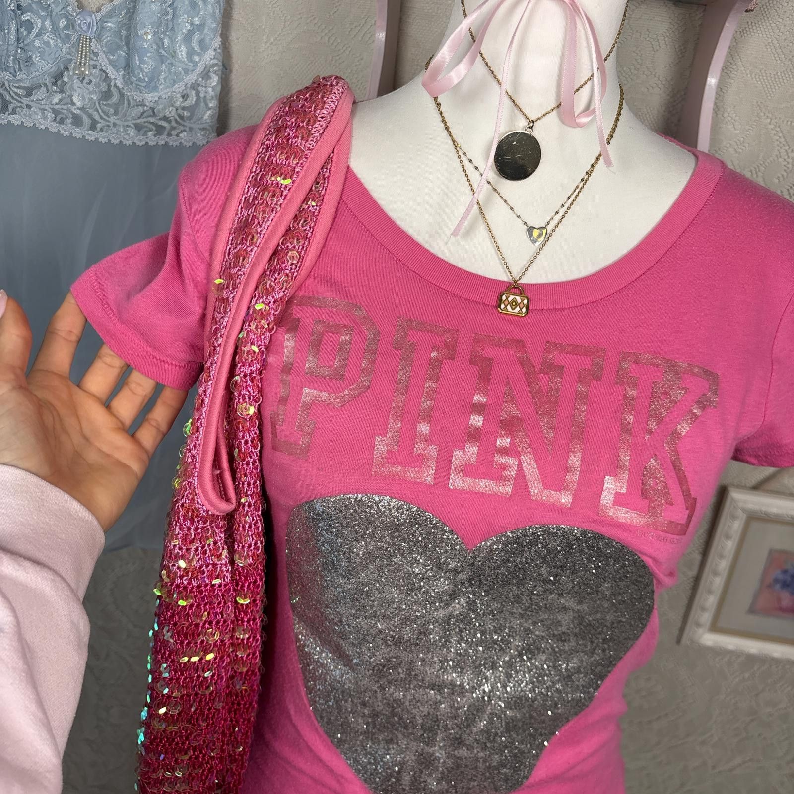 Pink y2k shimmery fitted PINK blouse top Size S / US 4 / IT 40 - 3 Thumbnail