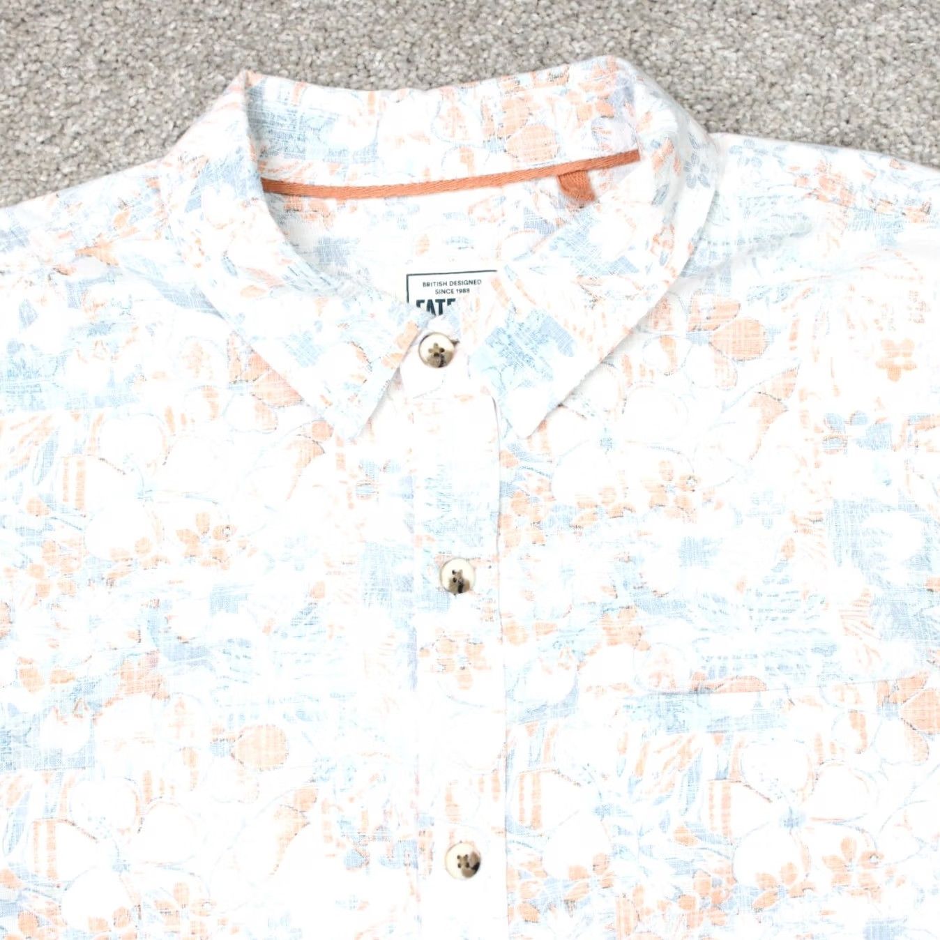 FatFace FatFace Shirt Mens XL White/Orange/Blue Floral Reverse Print Cotton Short Sleeve Button-Up Hawaii Theme Mens X-Large Floral Print Shirt Size US XL / EU 56 / 4 - 4 Thumbnail